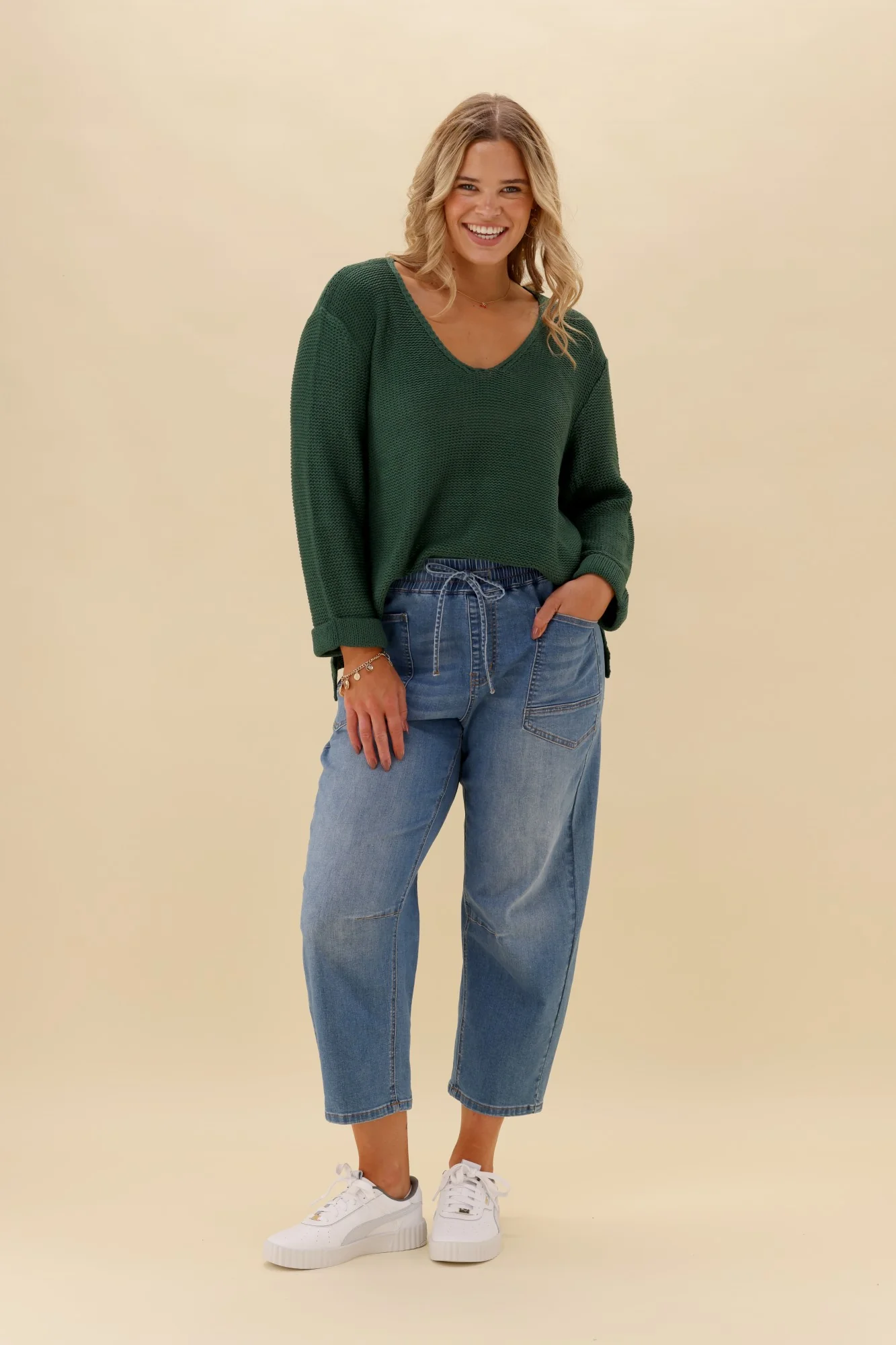 Silver Wishes Roll Up Sleeve Knit Top Emerald - Image 3