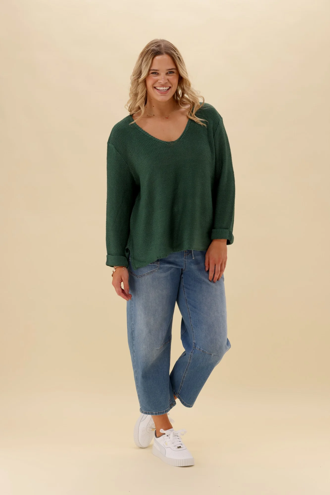 Silver Wishes Roll Up Sleeve Knit Top Emerald - Image 4