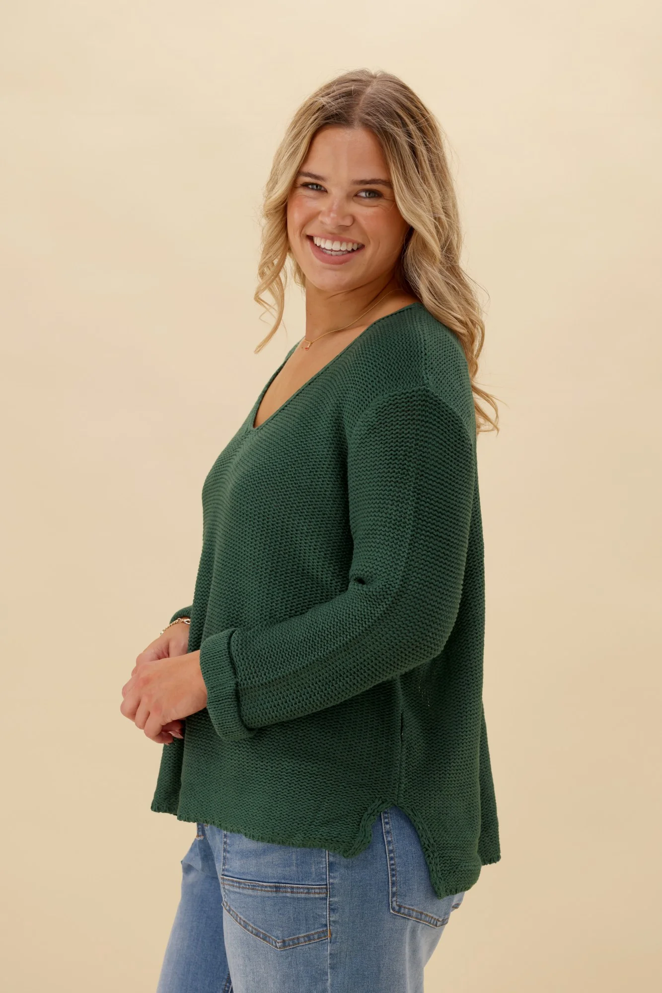Silver Wishes Roll Up Sleeve Knit Top Emerald - Image 5