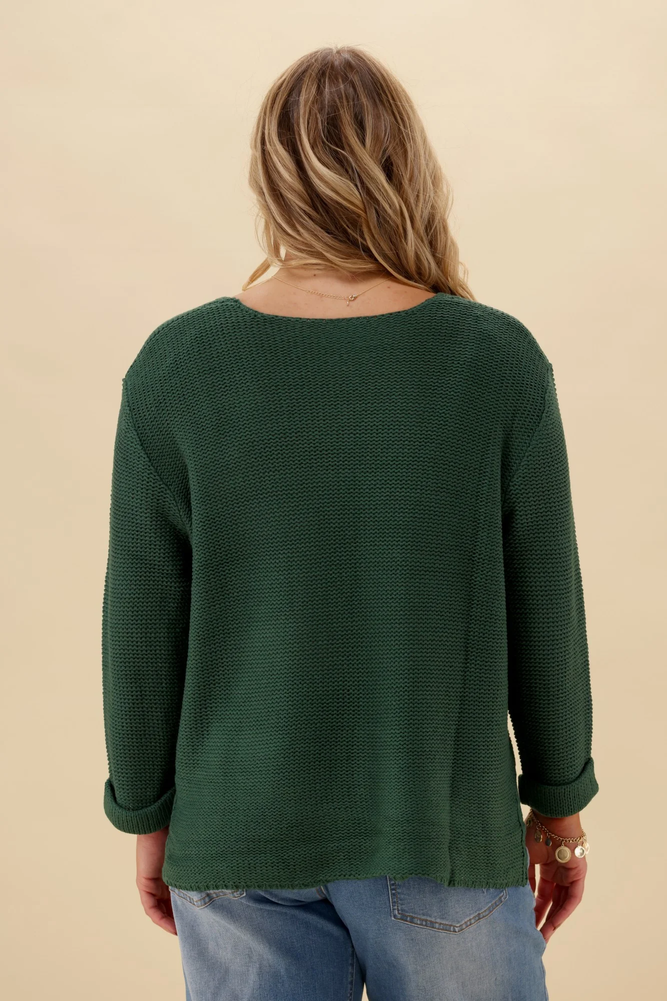 Silver Wishes Roll Up Sleeve Knit Top Emerald - Image 6