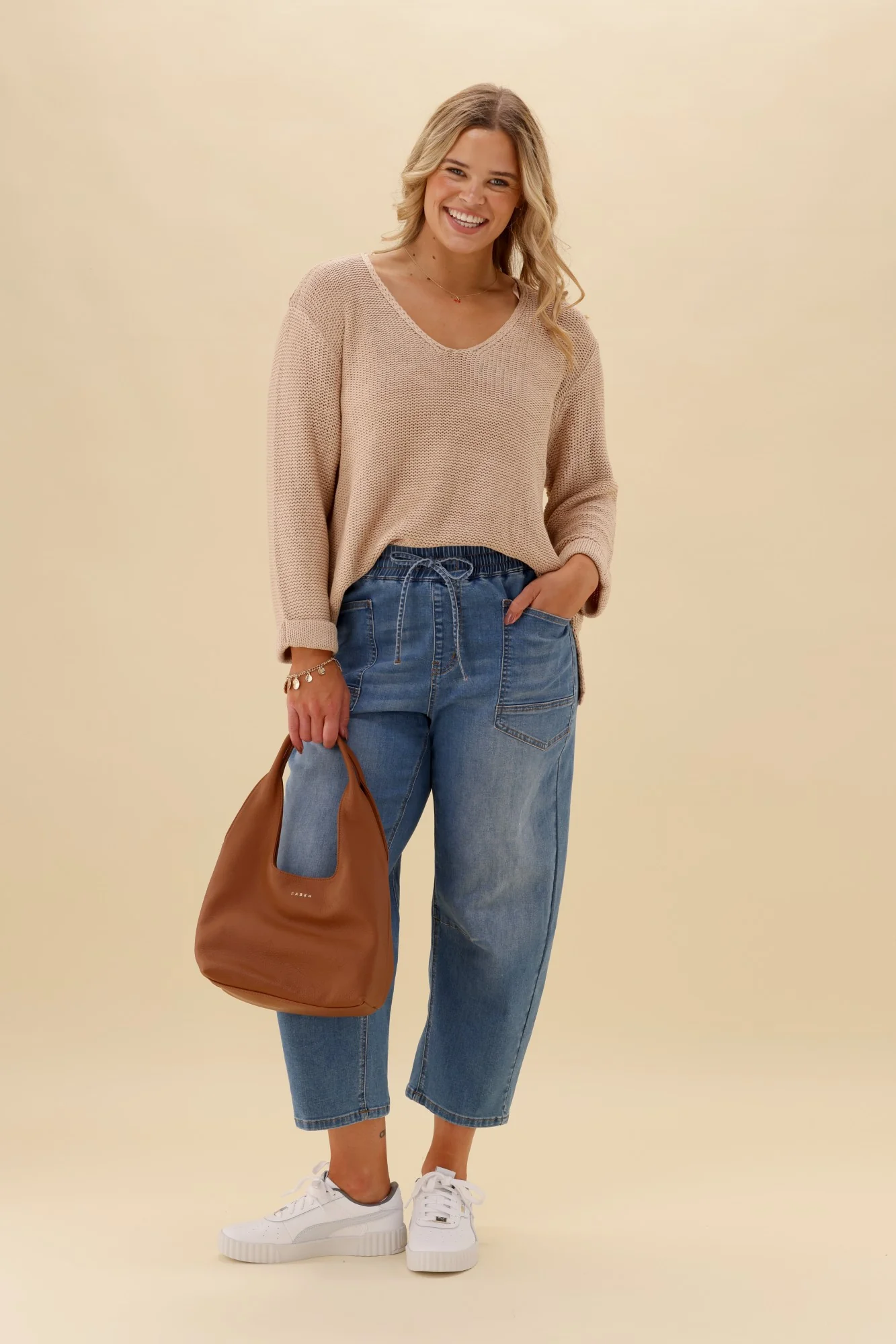 Silver Wishes Roll Up Sleeve Knit Top Mocha - Image 2