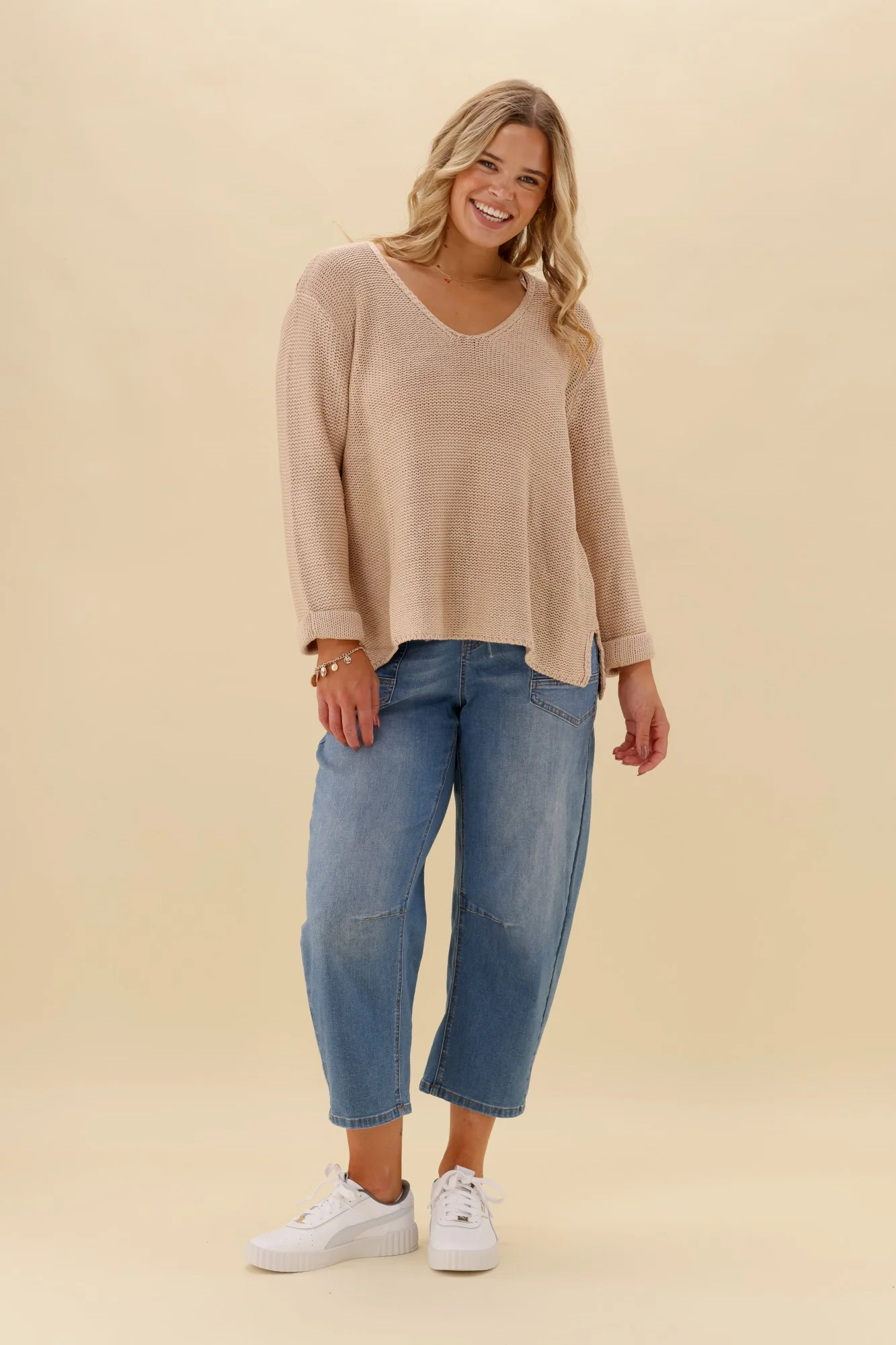 Silver Wishes Roll Up Sleeve Knit Top Mocha - Image 4