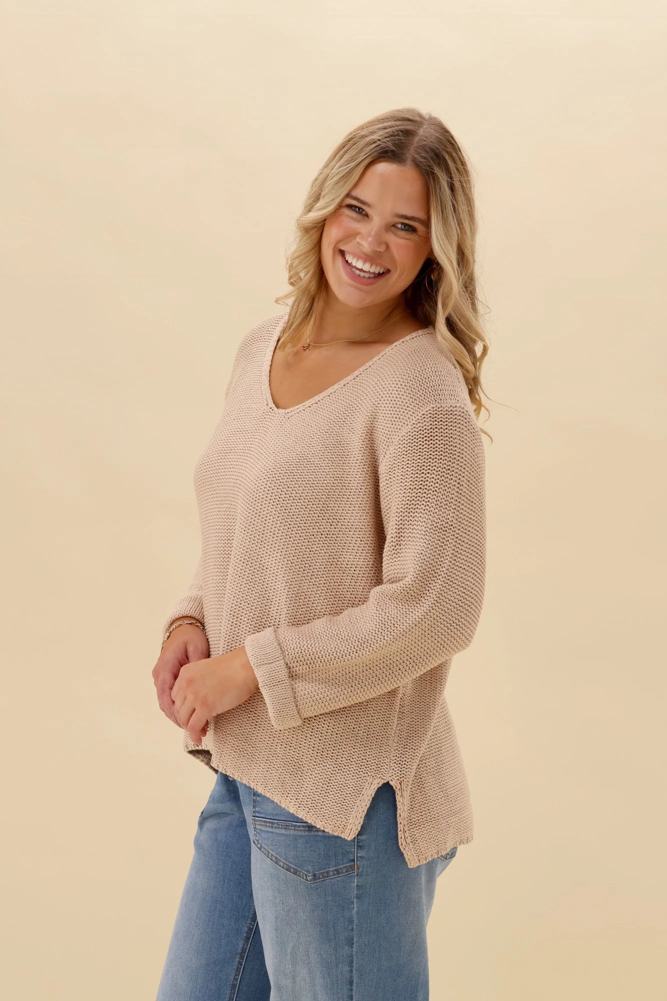 Silver Wishes Roll Up Sleeve Knit Top Mocha - Image 6