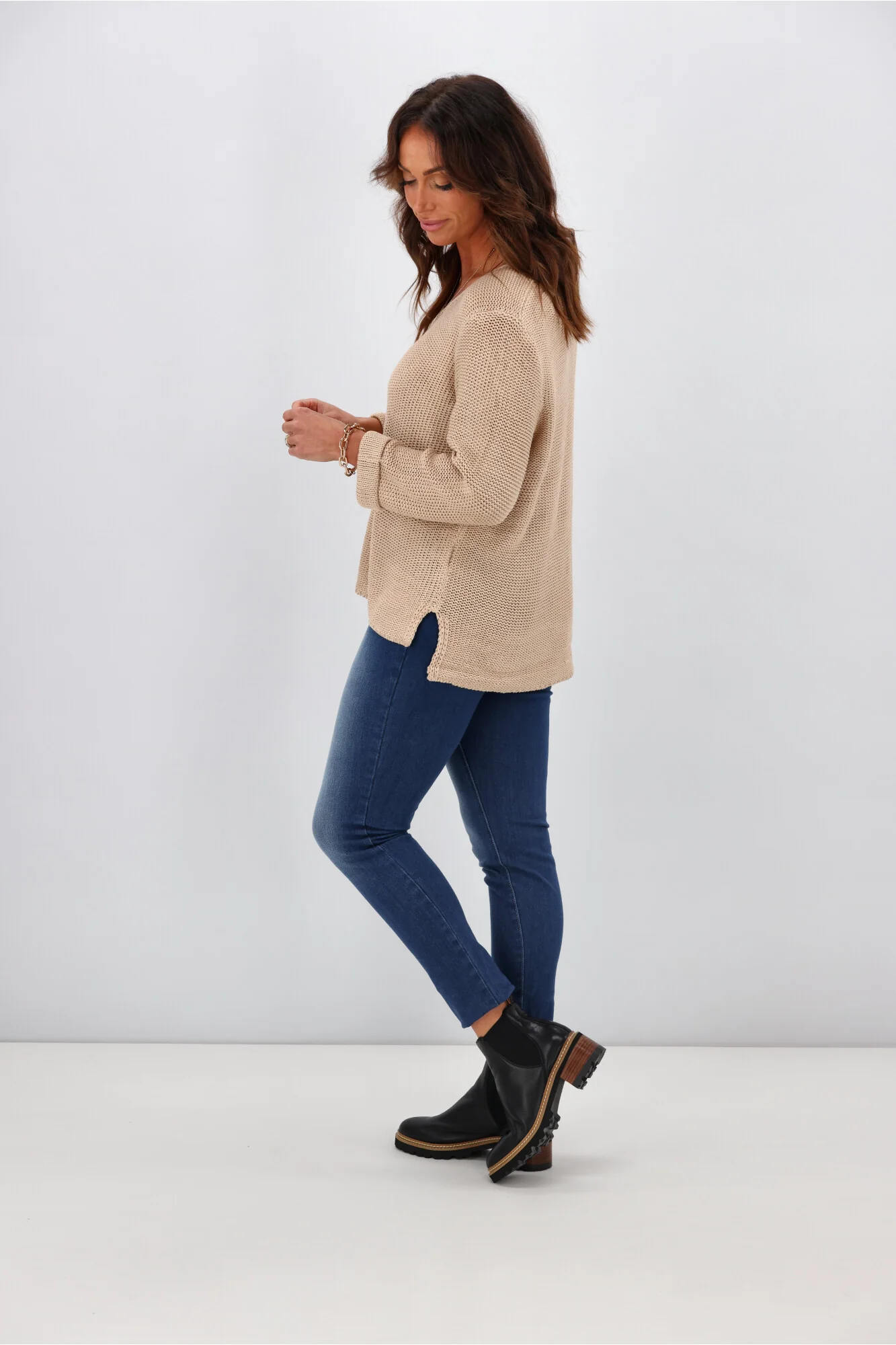 Silver Wishes Roll Up Sleeve Knit Top Mocha - Image 7