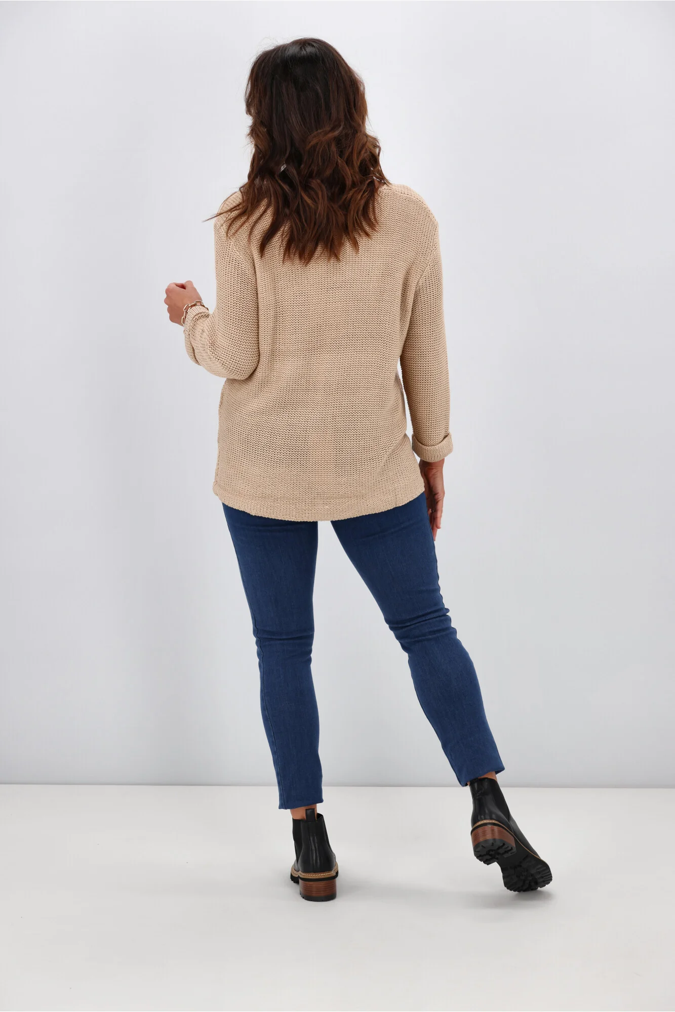 Silver Wishes Roll Up Sleeve Knit Top Mocha - Image 9