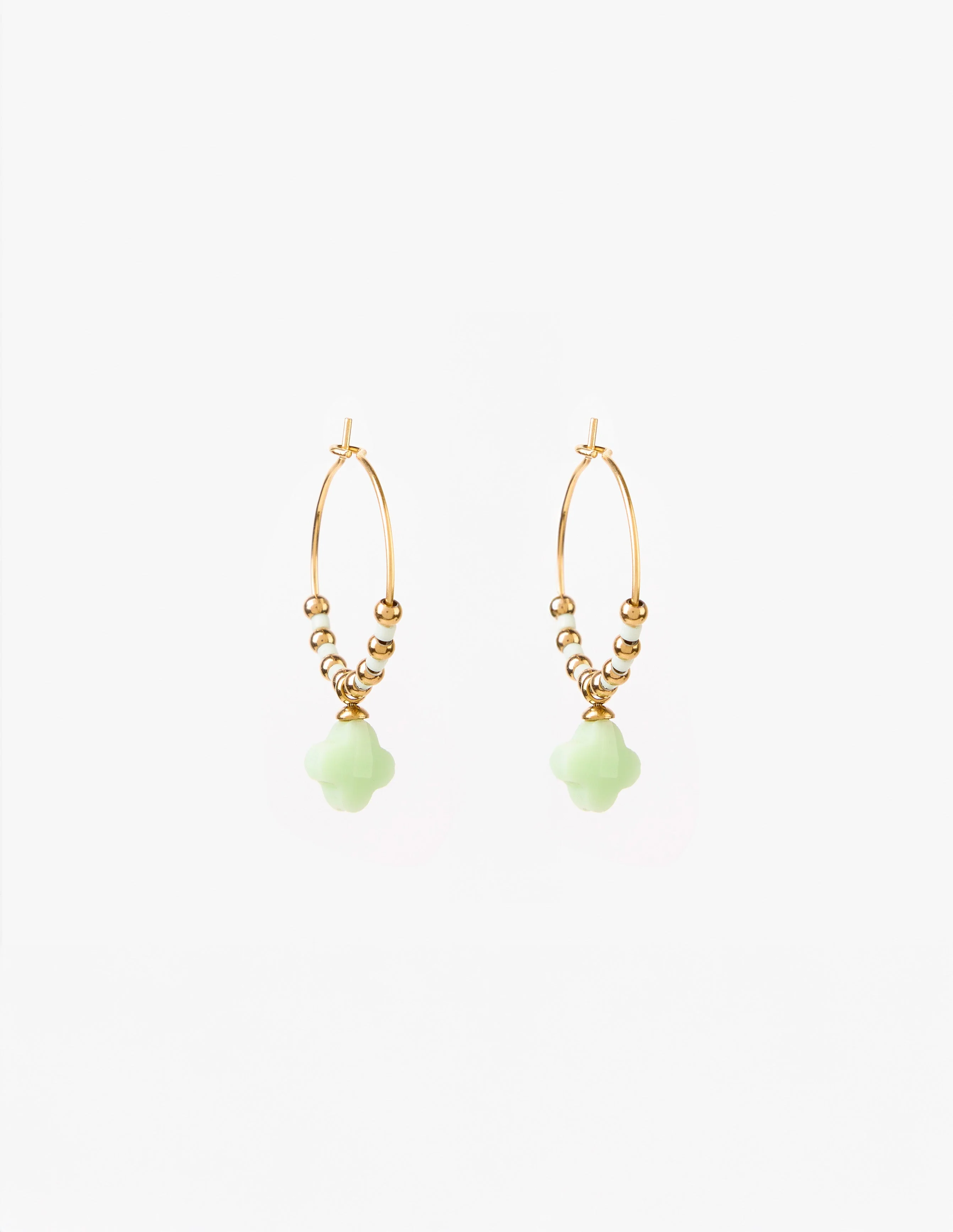 Stella + Gemma Earrings Clover Gold Hoop Green Clover And Beads