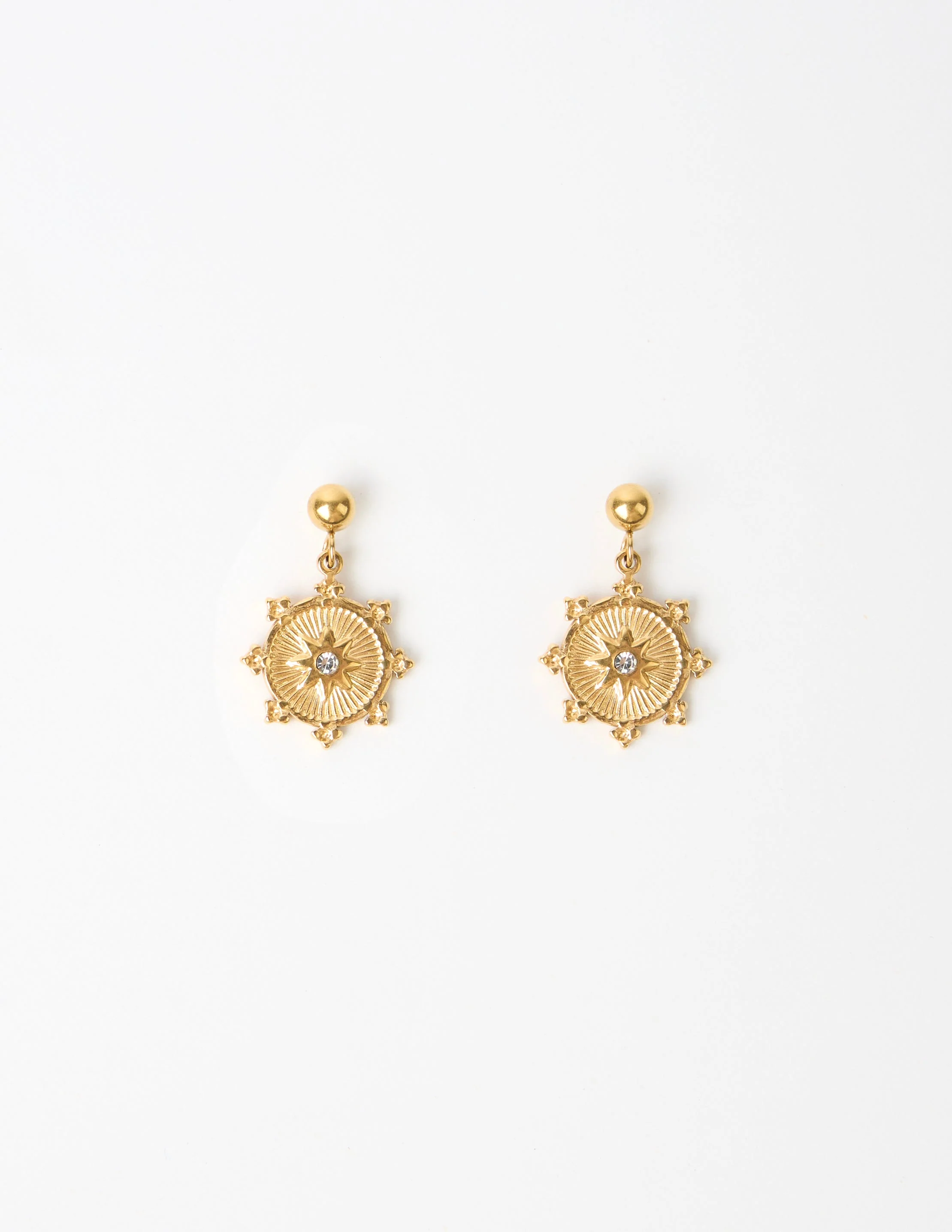 Stella + Gemma Earrings Medallion Gold With Stars And Crystals