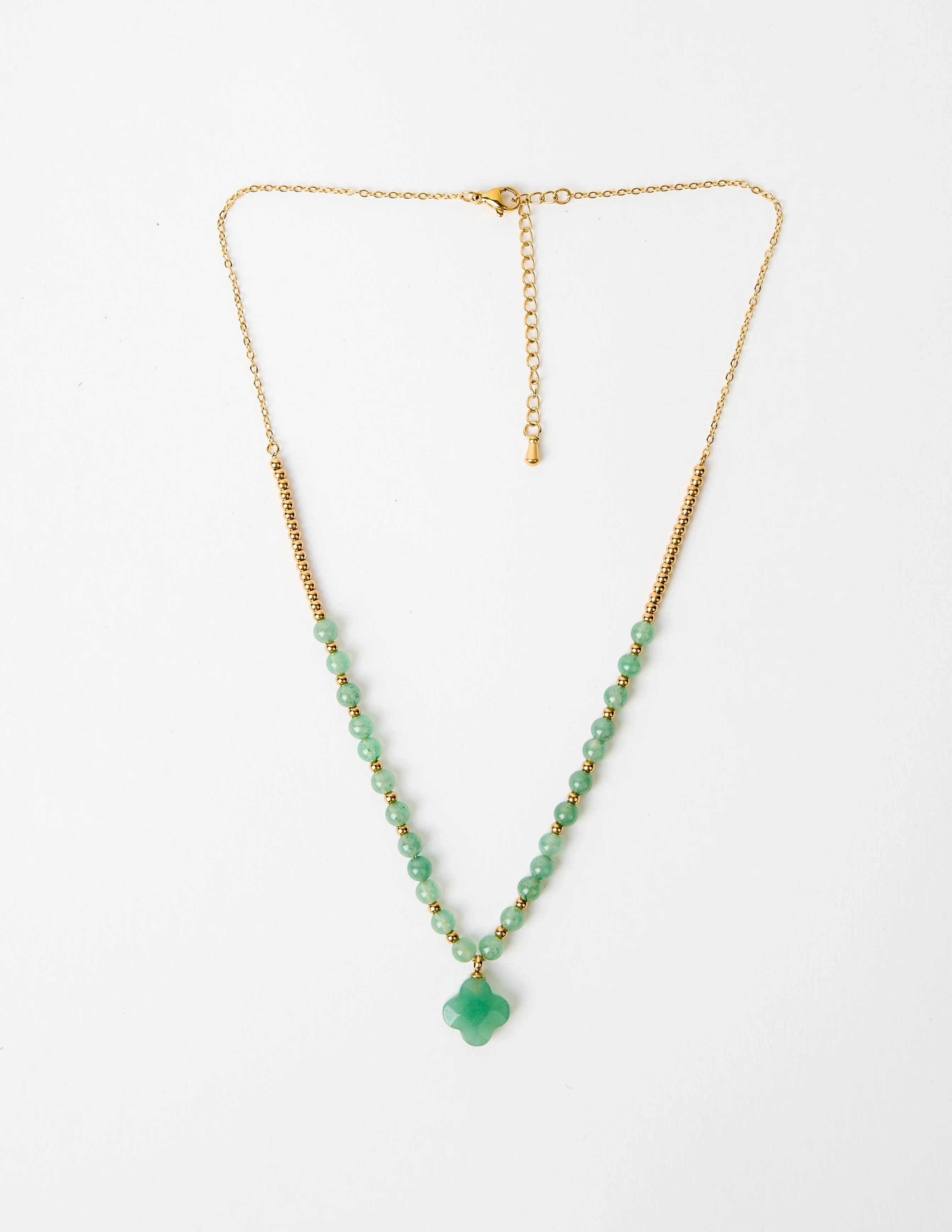 Stella + Gemma Necklace Howlite Clover Green Aventurine Clover