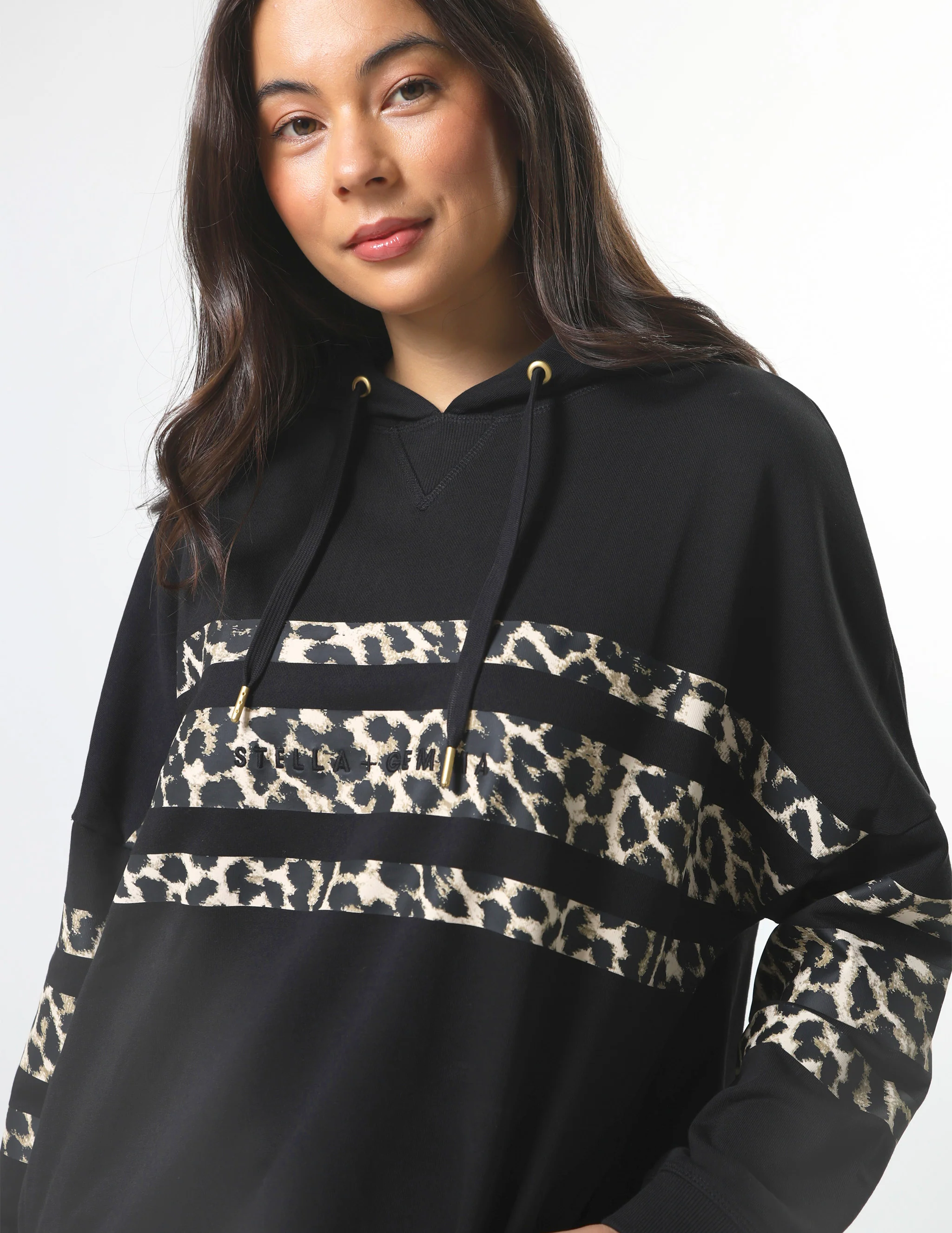 Stella + Gemma Newport Hoodie Black Leopard Icon Stripe - Image 2