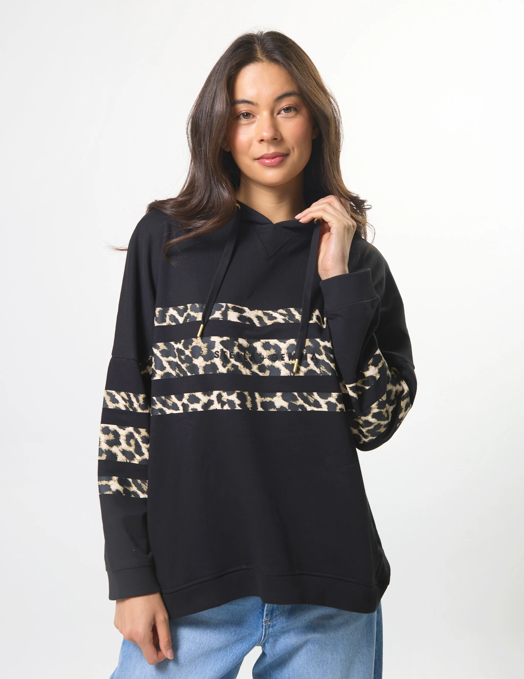 Stella + Gemma Newport Hoodie Black Leopard Icon Stripe - Image 3