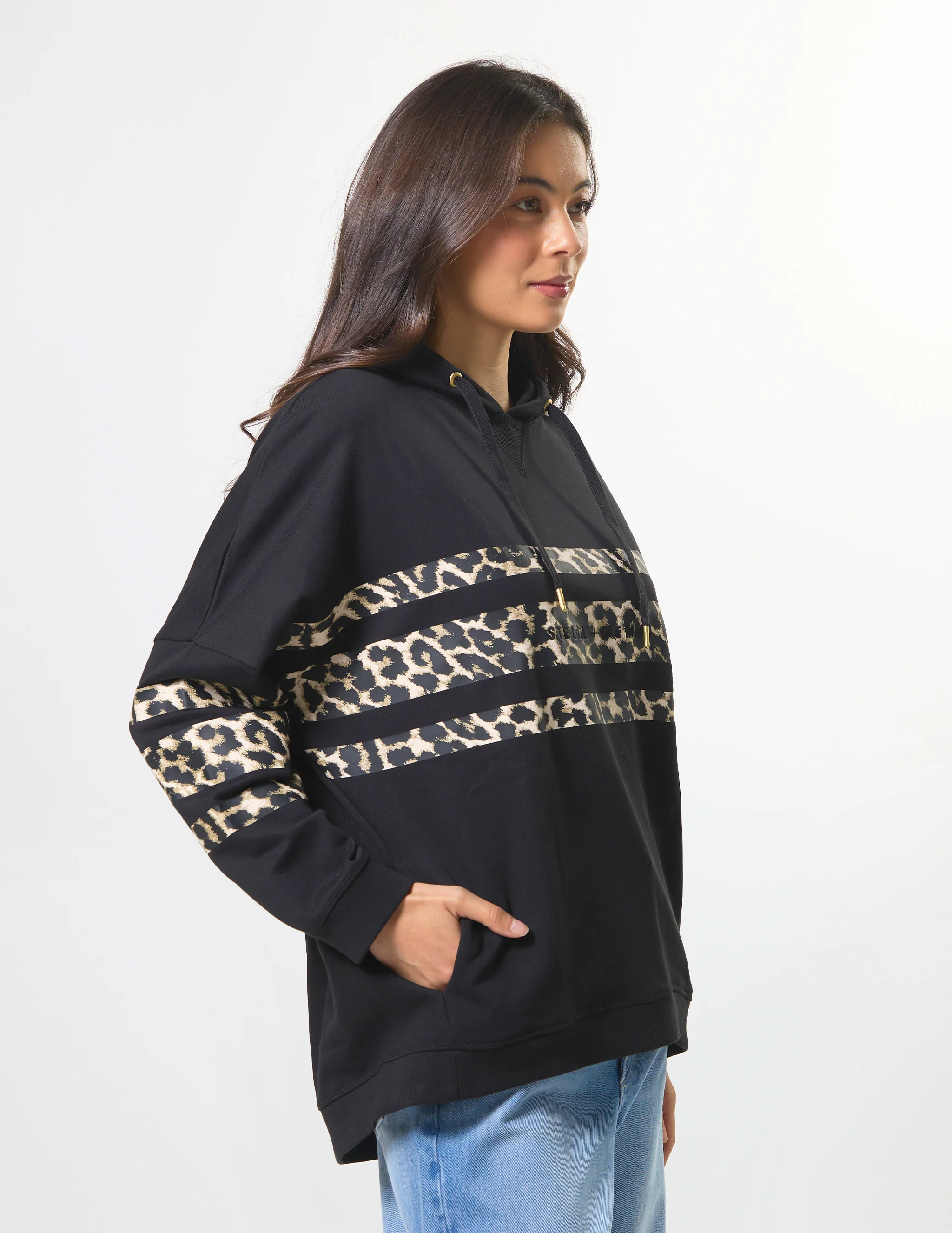 Stella + Gemma Newport Hoodie Black Leopard Icon Stripe - Image 4
