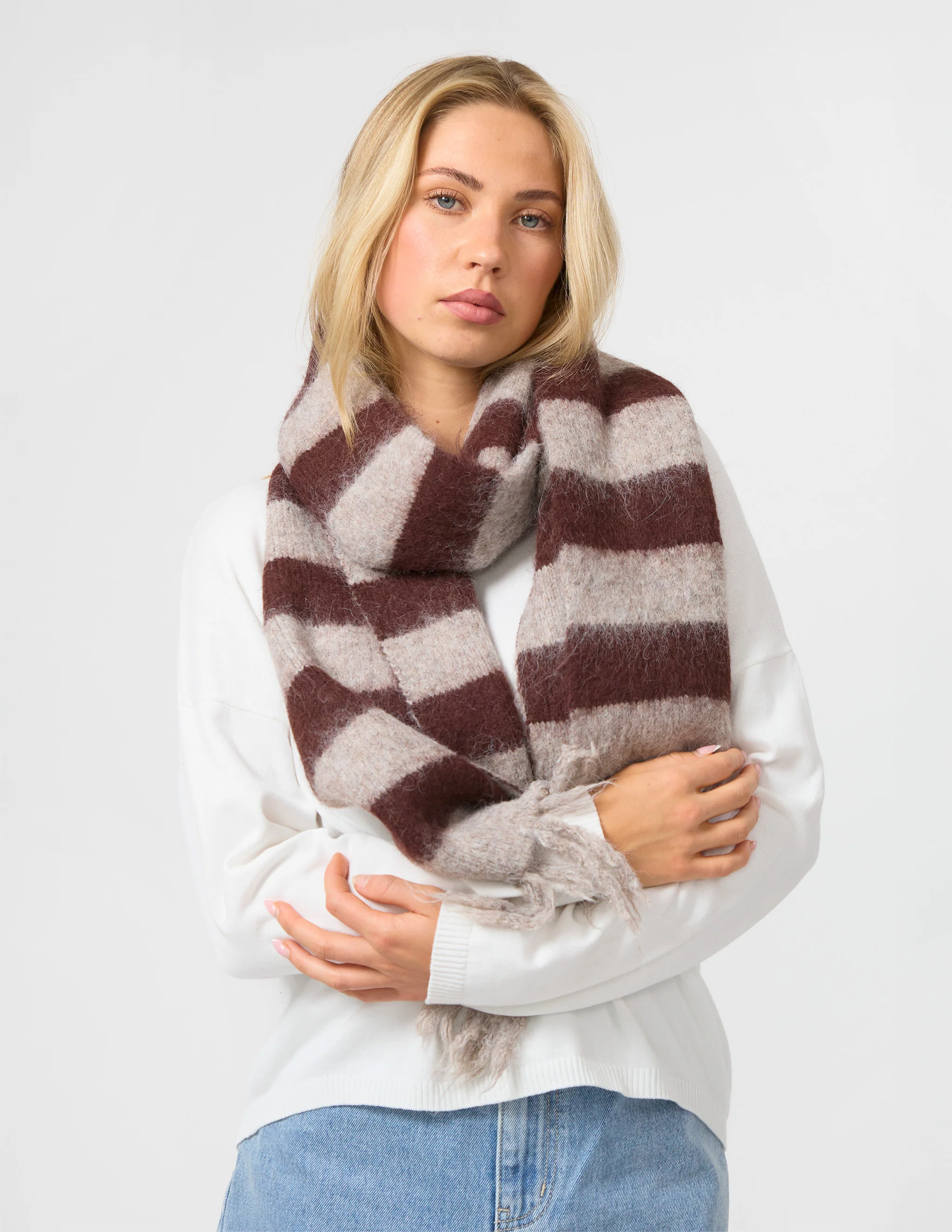 Stella + Gemma Scarf Choc Stripe - Image 2
