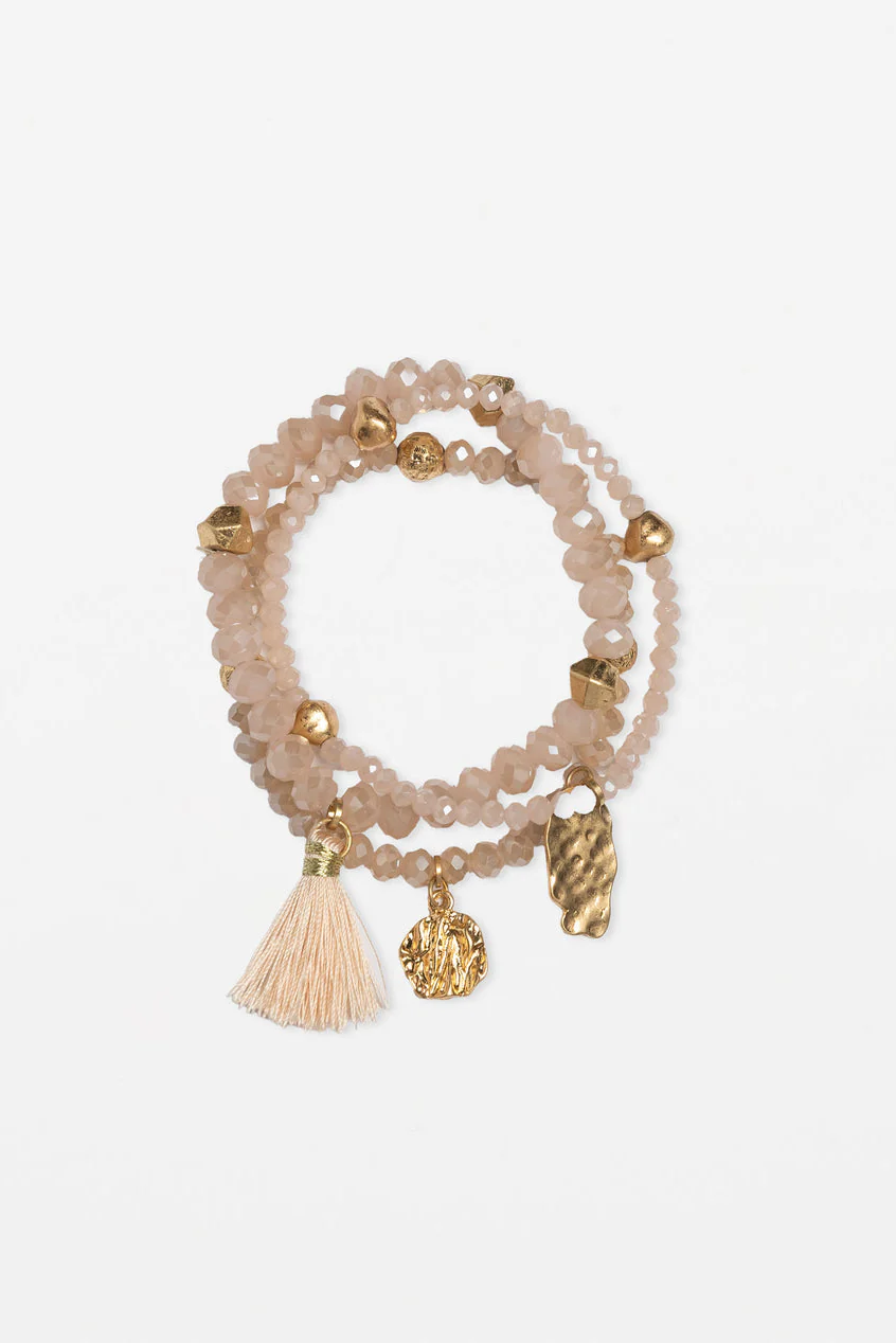 Stella + Gemma Set Of 3 Rose Quartz Bead Bracelet