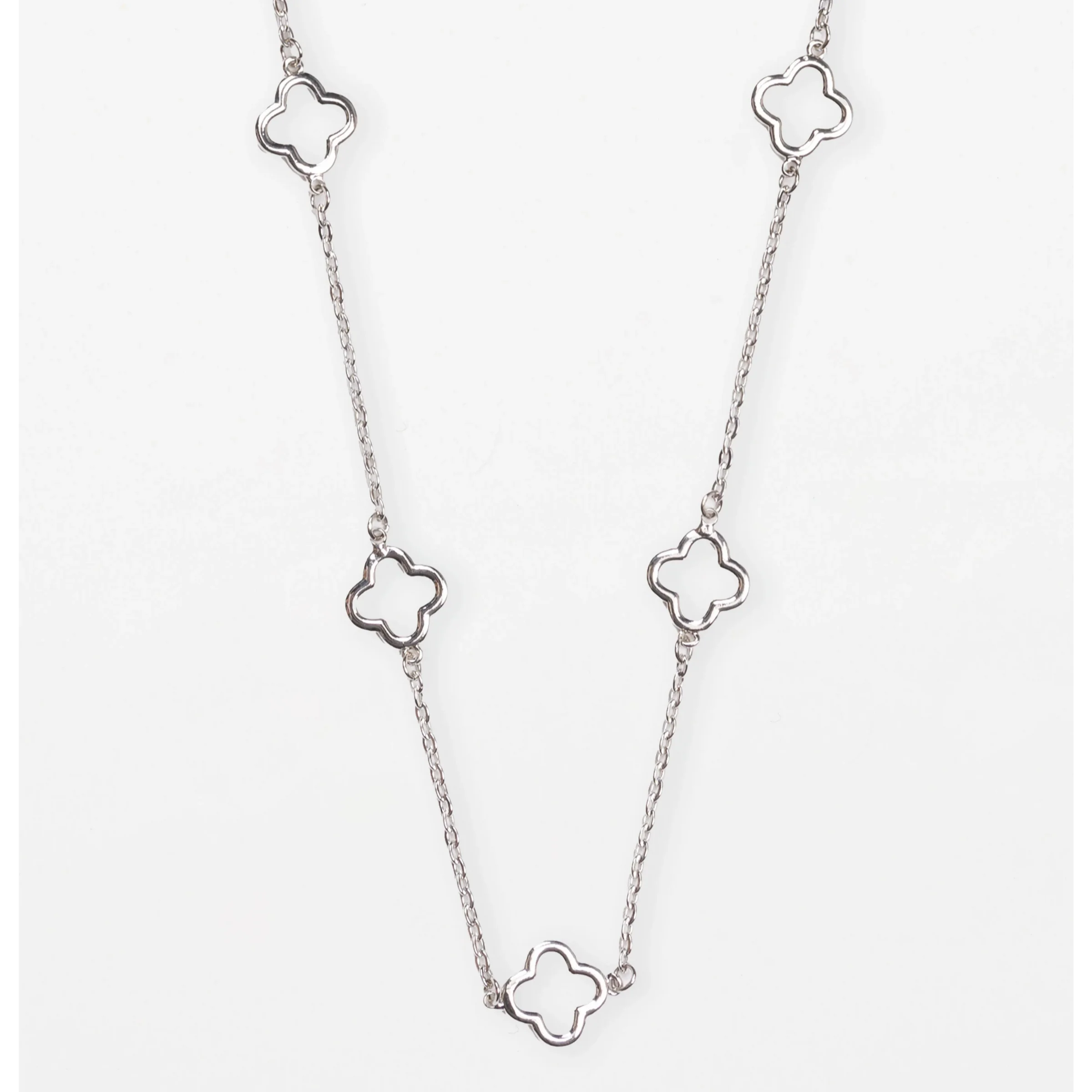 Stella + Gemma Silver Long Chain Cut Out Flower