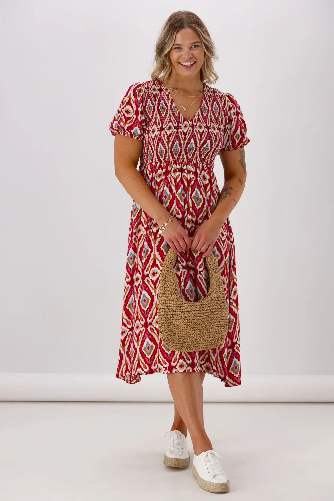 Sunday Boho Acalaide Dress Pink Red Print