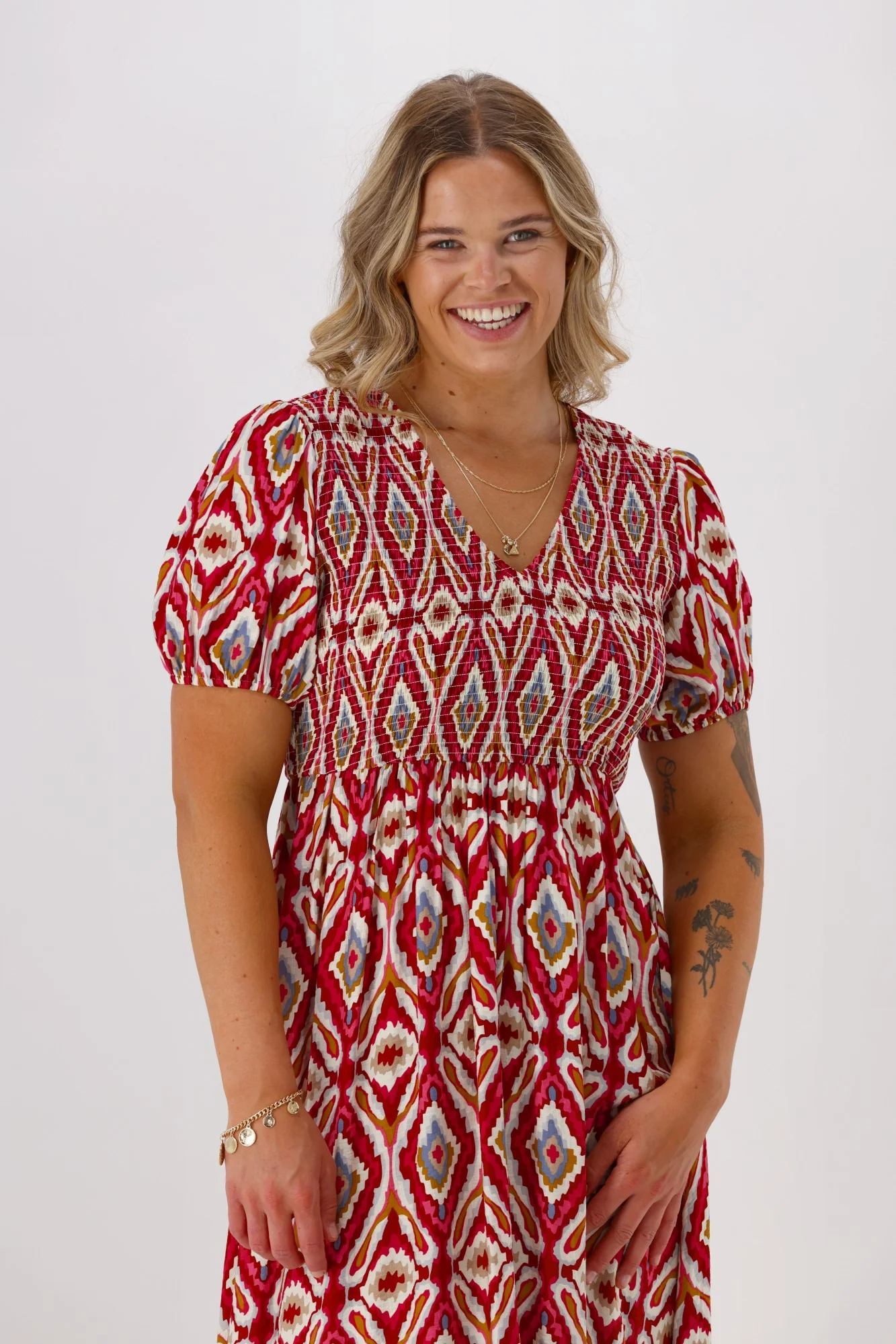 Sunday Boho Acalaide Dress Pink Red Print - Image 2
