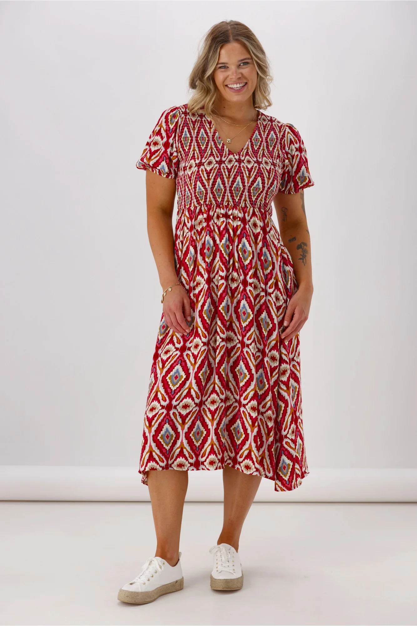 Sunday Boho Acalaide Dress Pink Red Print - Image 4