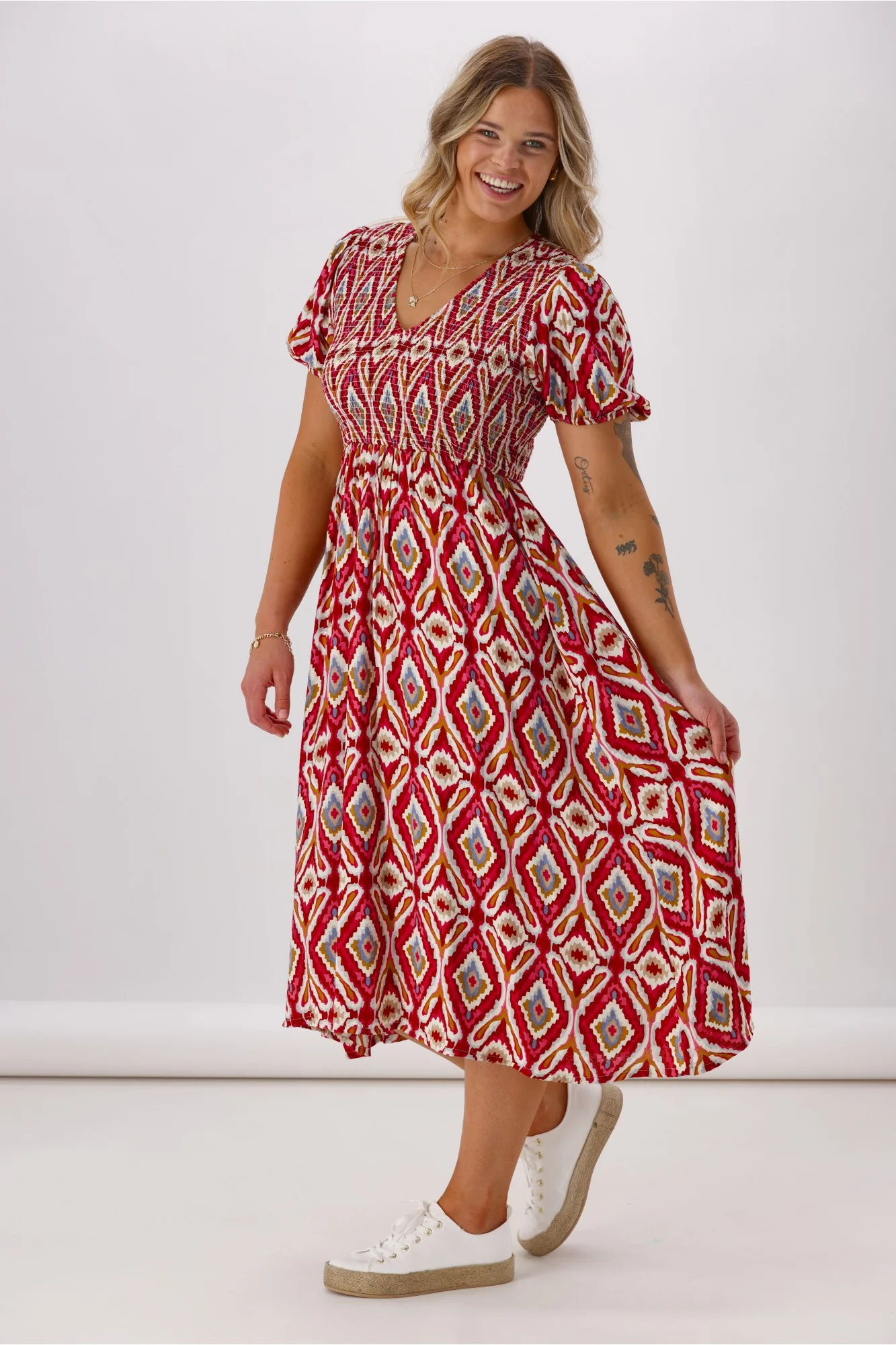 Sunday Boho Acalaide Dress Pink Red Print - Image 5