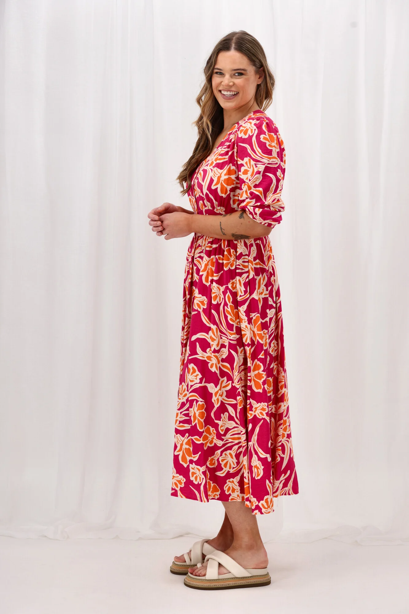 Sunday Boho Akari Dress Print Fuschia Orange Floral - Image 10