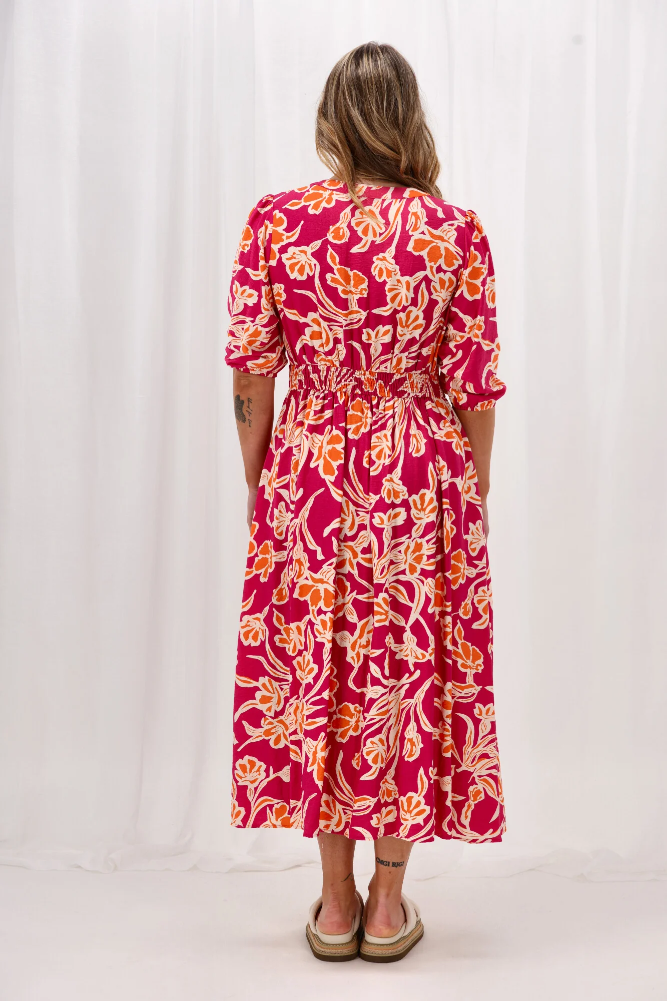 Sunday Boho Akari Dress Print Fuschia Orange Floral - Image 11