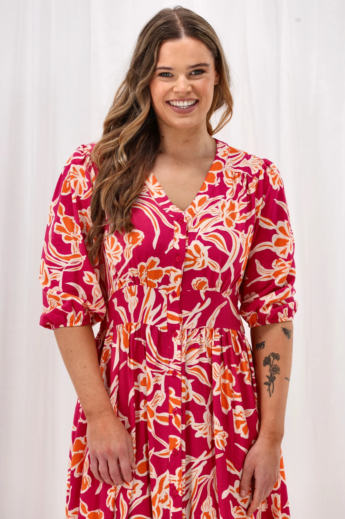 Sunday Boho Akari Dress Print Fuschia Orange Floral - Image 6