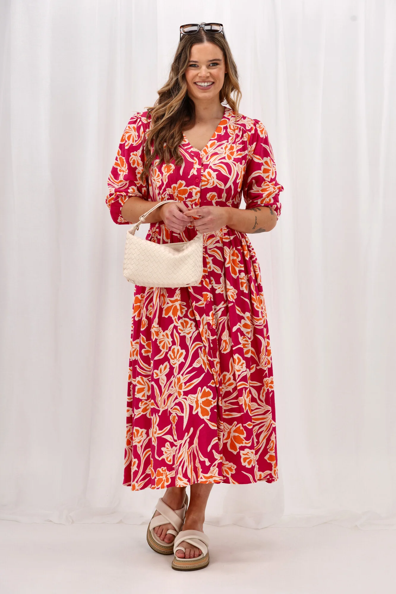 Sunday Boho Akari Dress Print Fuschia Orange Floral - Image 8