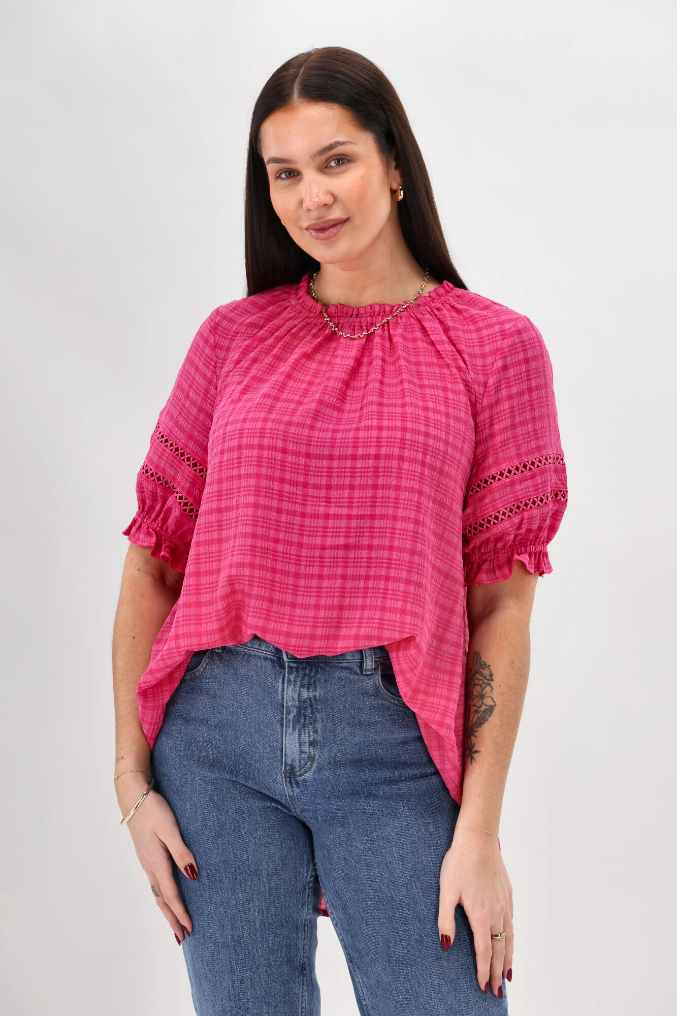 Sunday Boho Amanda 3/4 Peasant Sleeve Top Pink