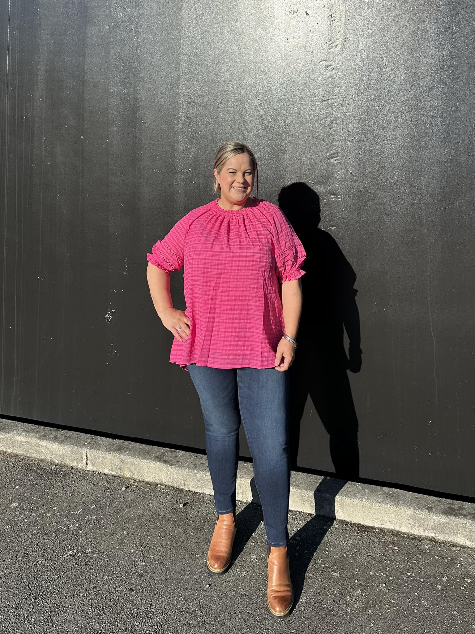 Sunday Boho Amanda 3/4 Peasant Sleeve Top Pink - Image 2