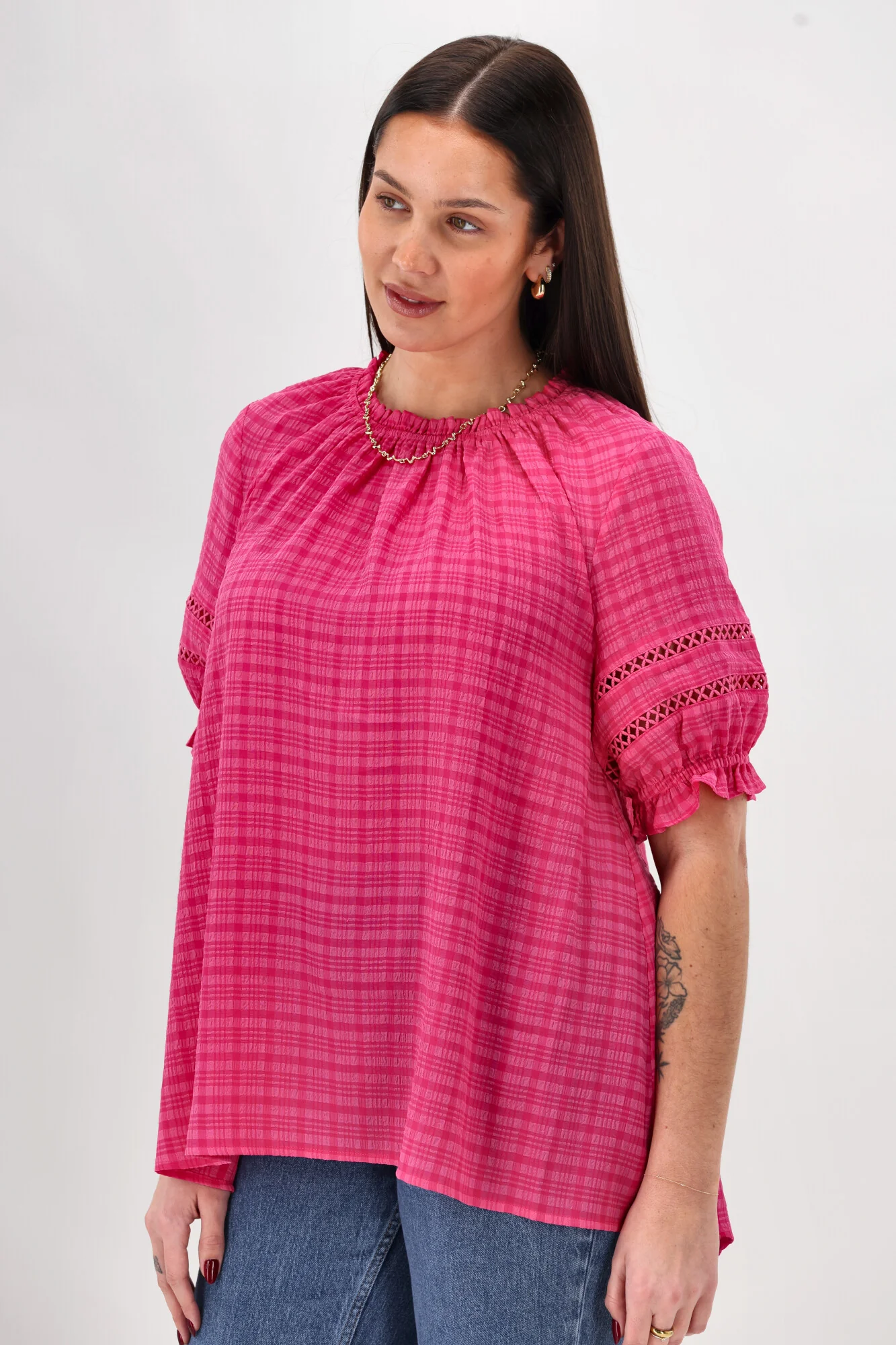 Sunday Boho Amanda 3/4 Peasant Sleeve Top Pink - Image 3