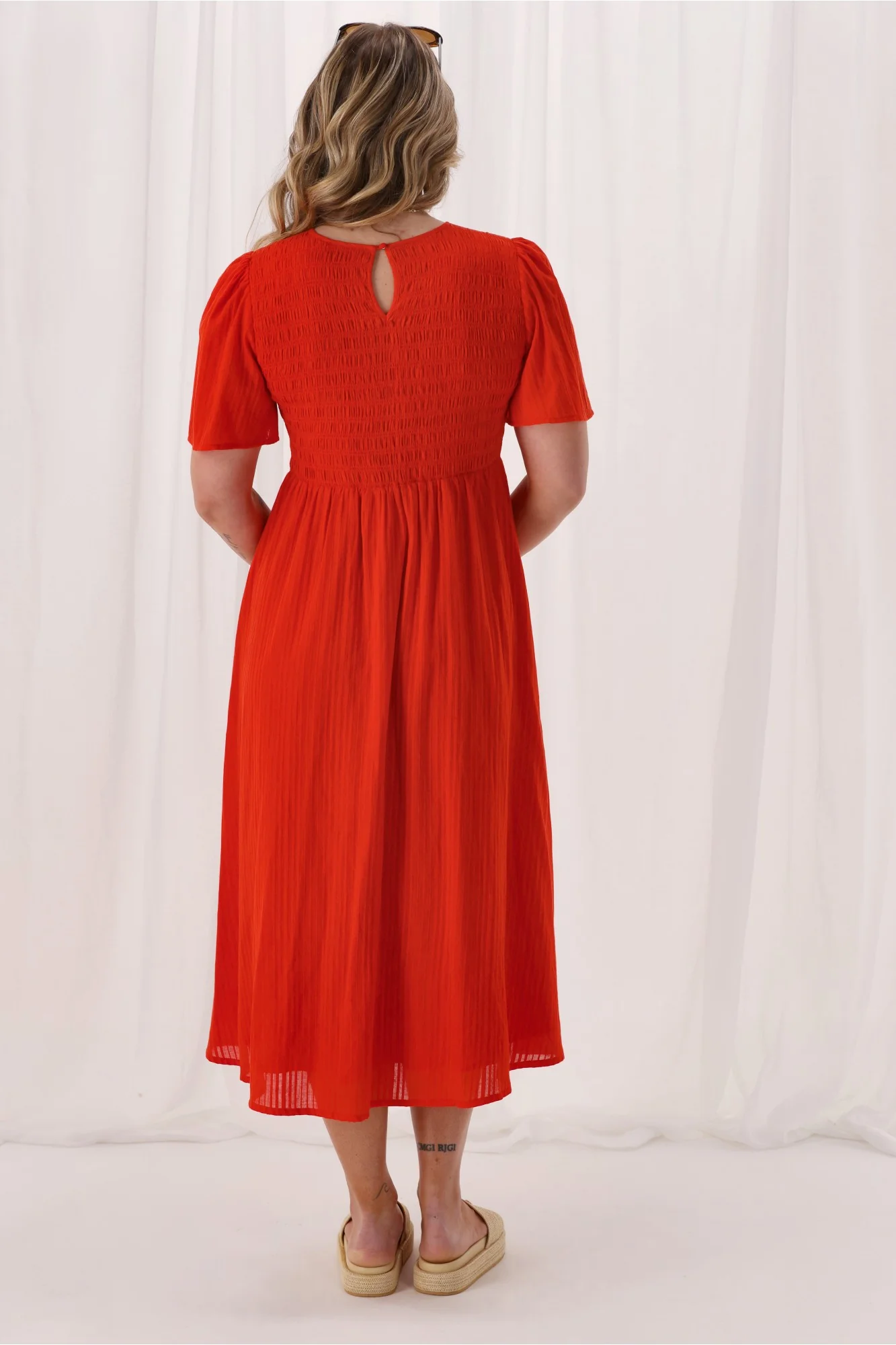 Sunday Boho Amy Flutter Sleeve Shirred Maxi Dress Red - Image 6