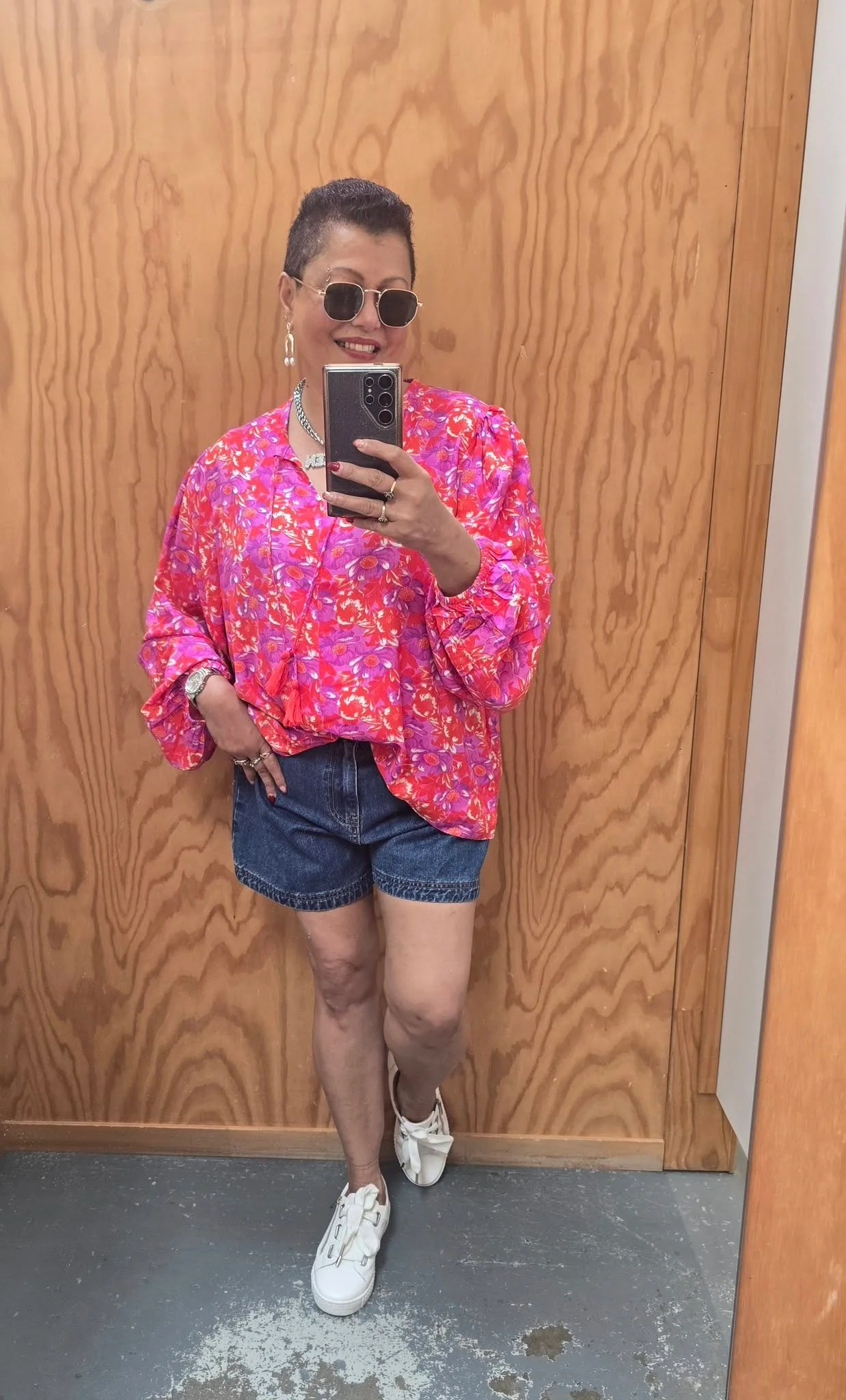 Sunday Boho Andrea Blouse Red Floral Print - Image 2