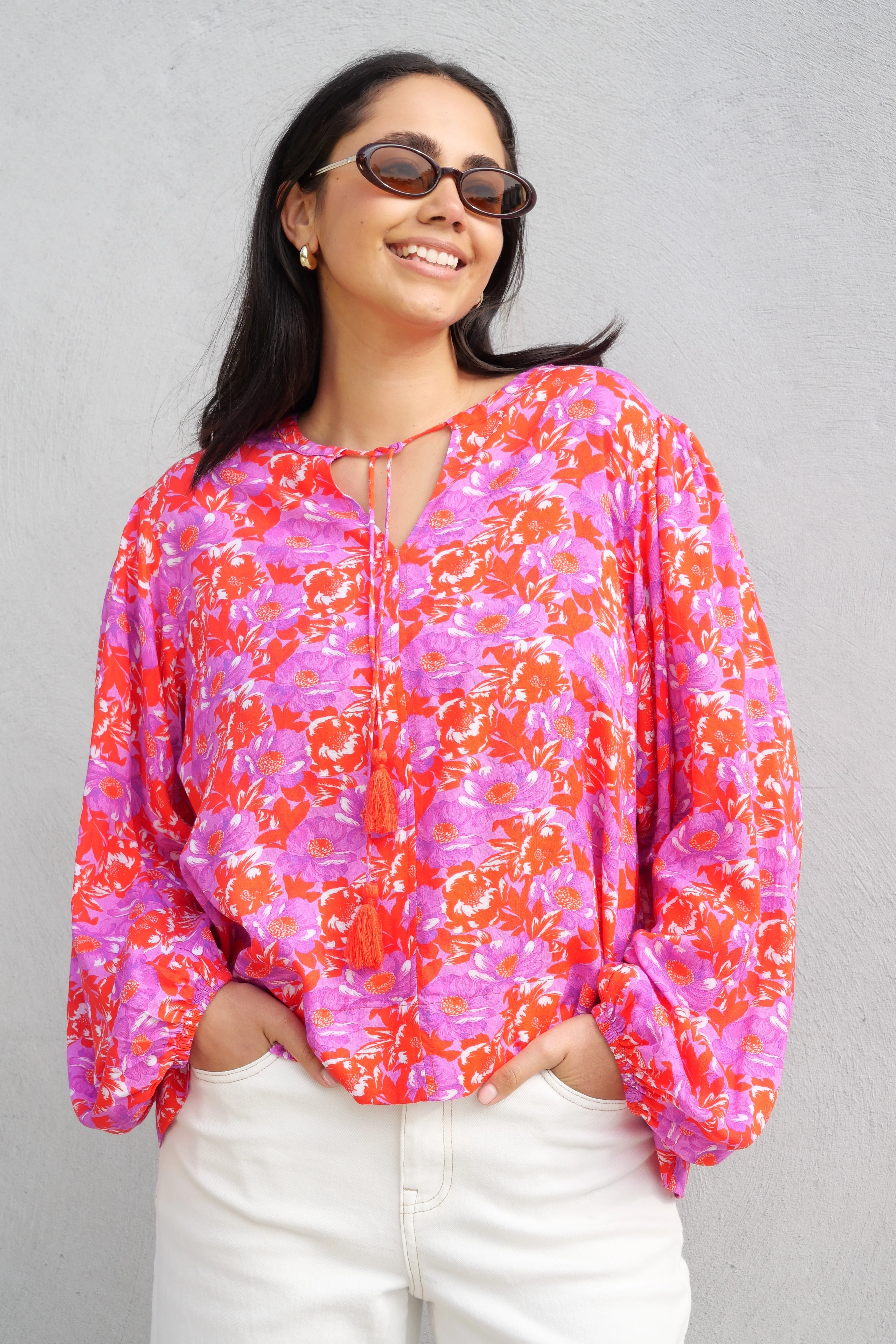 Sunday Boho Andrea Blouse Red Floral Print - Image 3