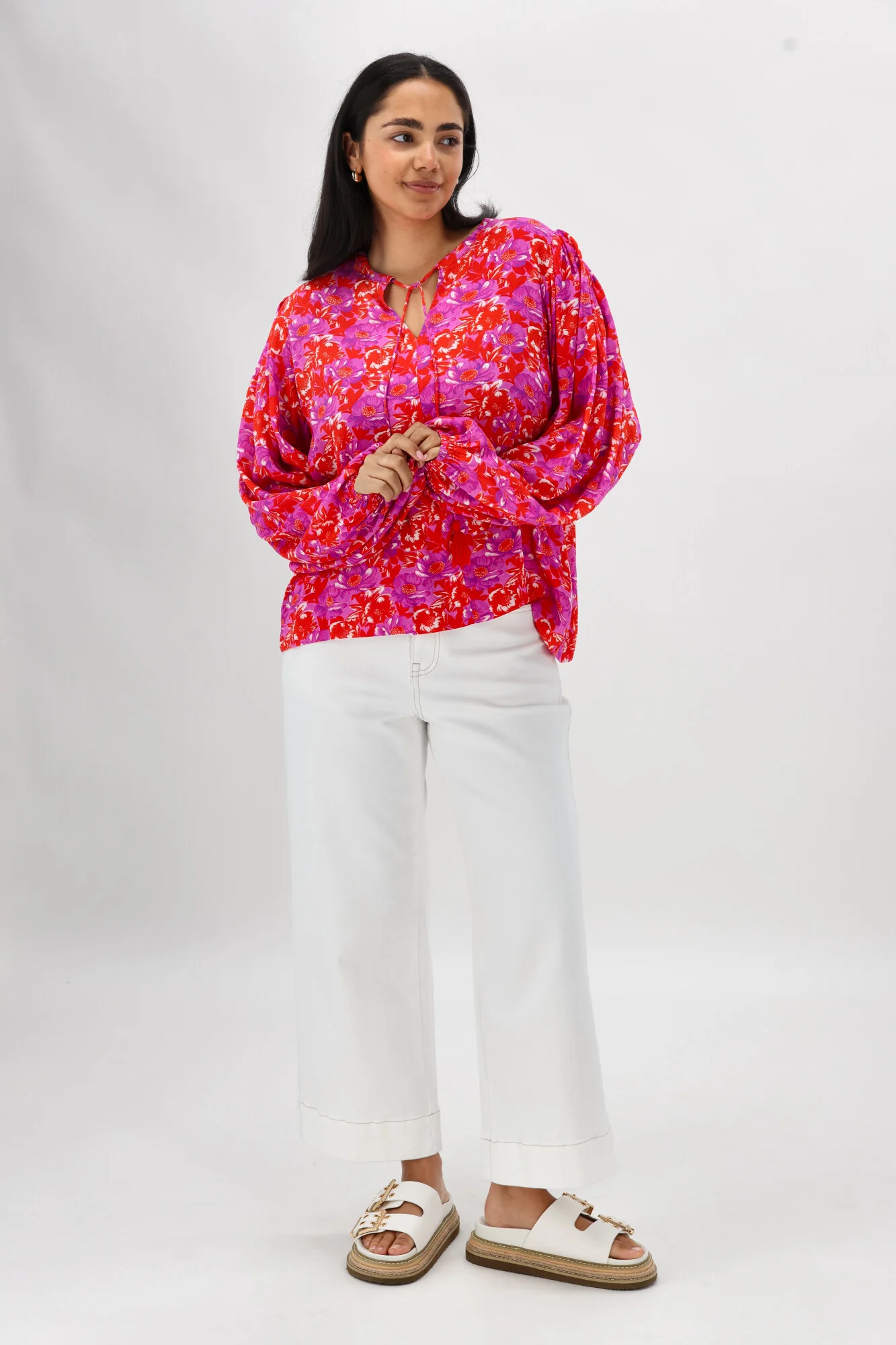 Sunday Boho Andrea Blouse Red Floral Print - Image 4