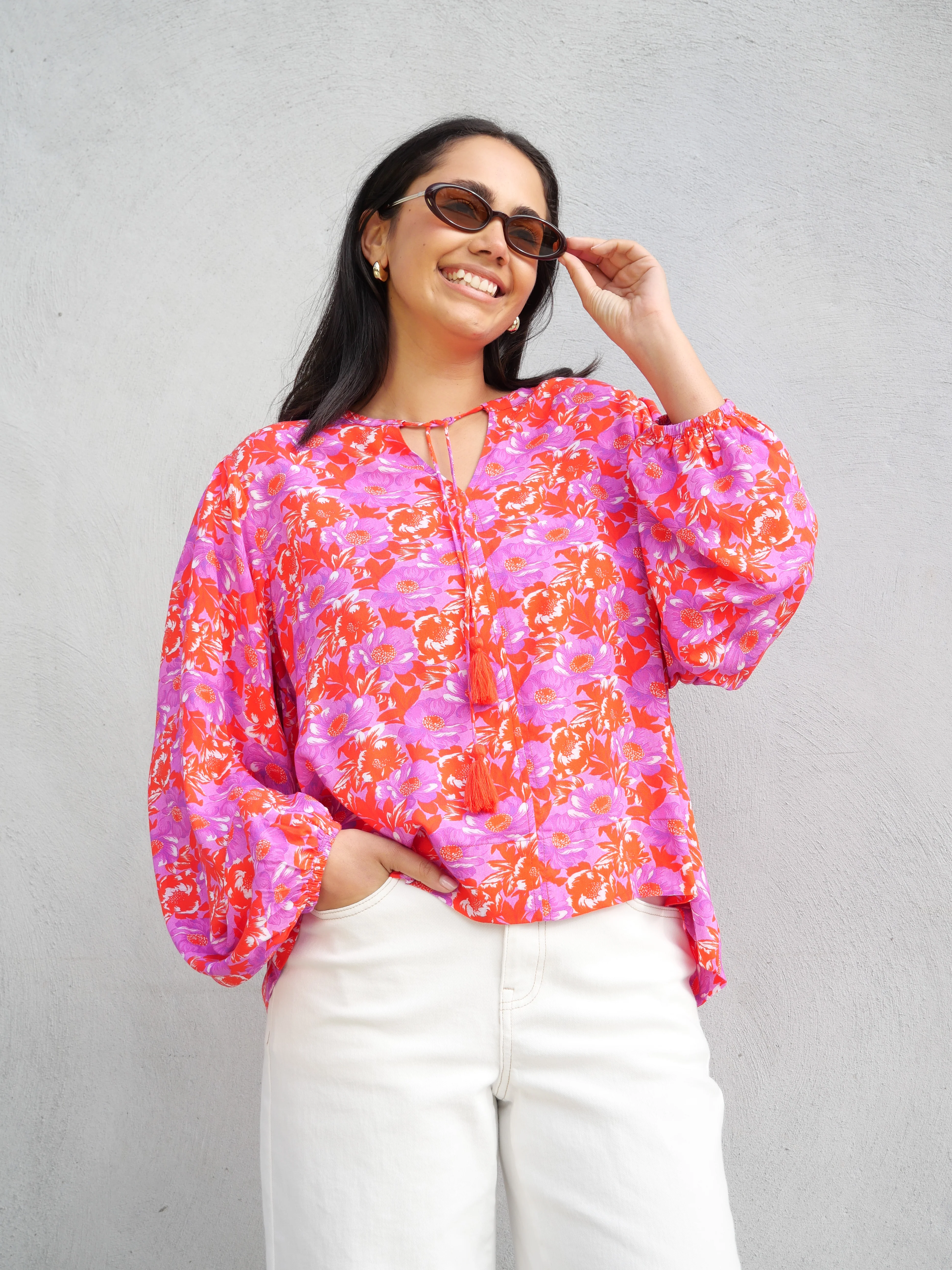 Sunday Boho Andrea Blouse Red Floral Print - Image 5
