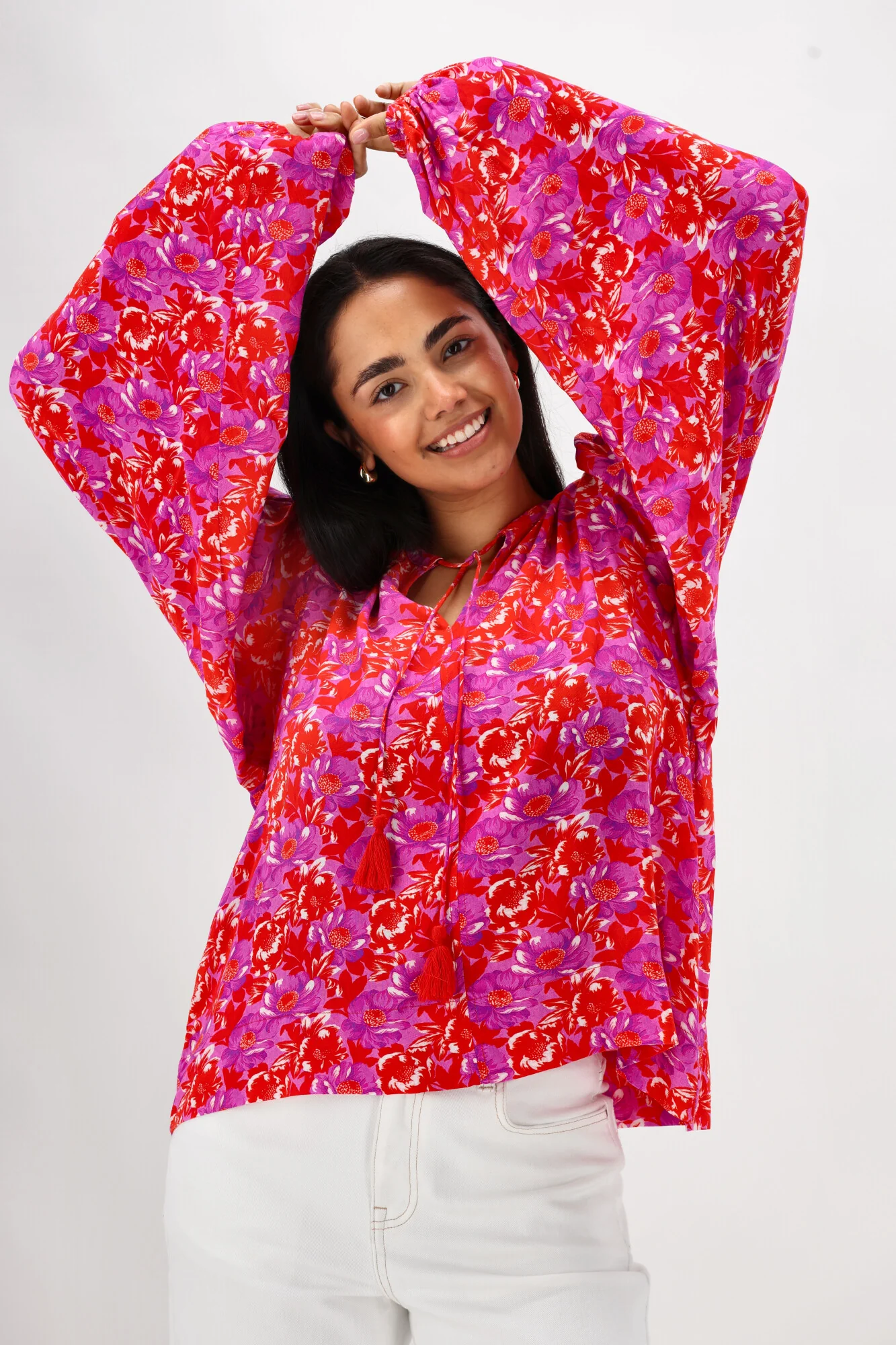 Sunday Boho Andrea Blouse Red Floral Print - Image 6