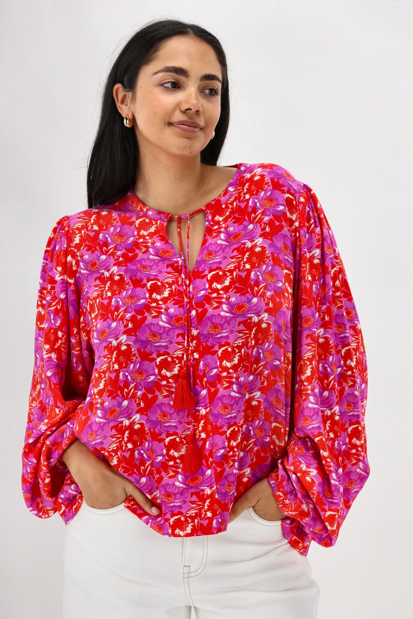 Sunday Boho Andrea Blouse Red Floral Print - Image 7