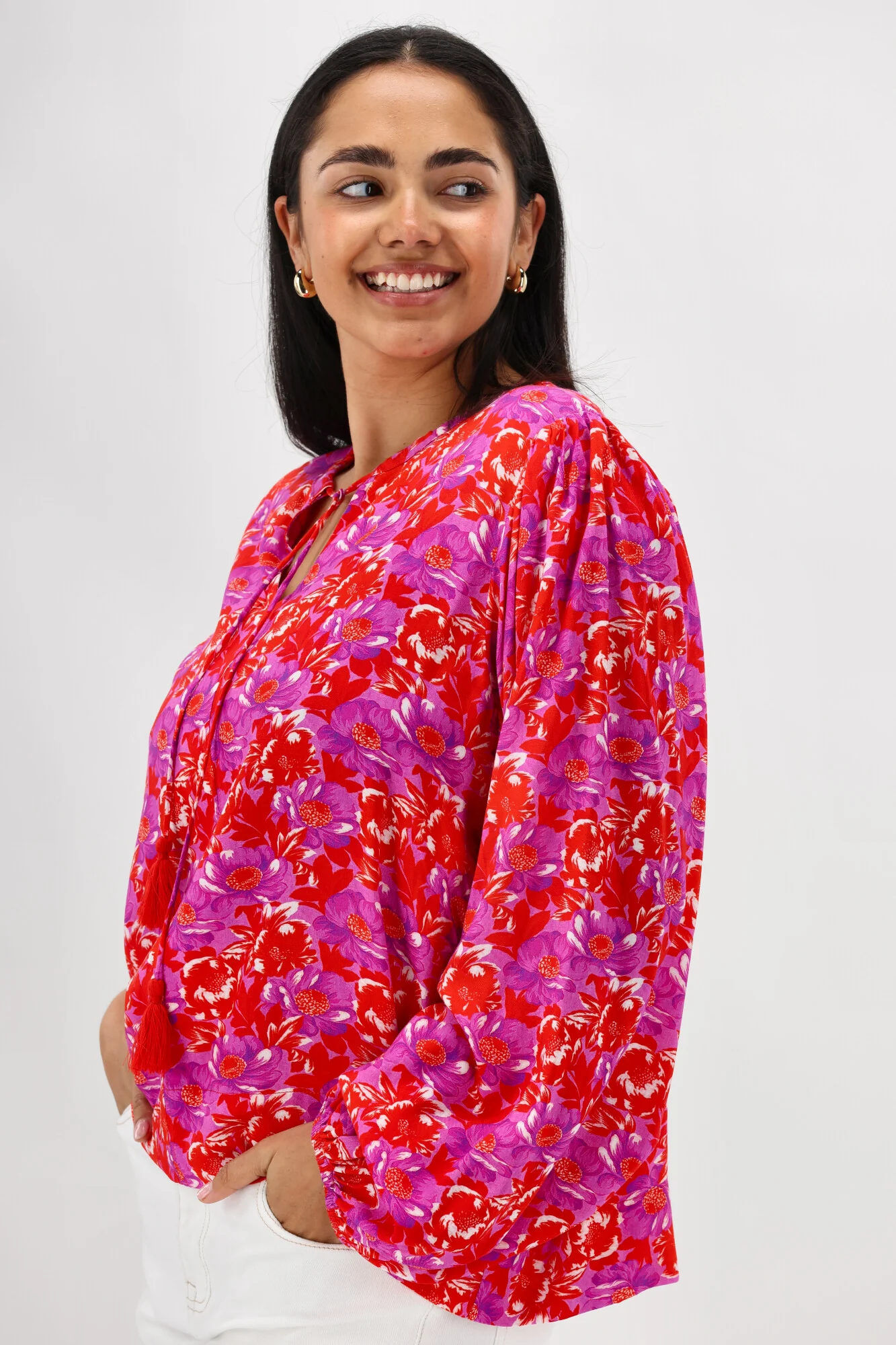 Sunday Boho Andrea Blouse Red Floral Print - Image 8