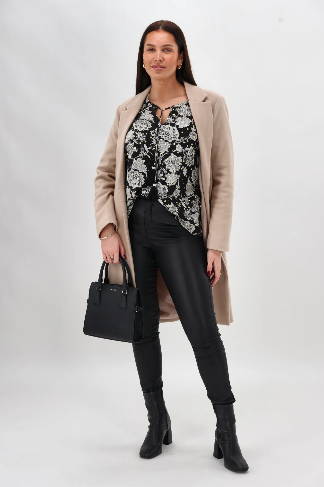 Sunday Boho Audrey Peasant Sleeve Blouse Print Black - Image 3