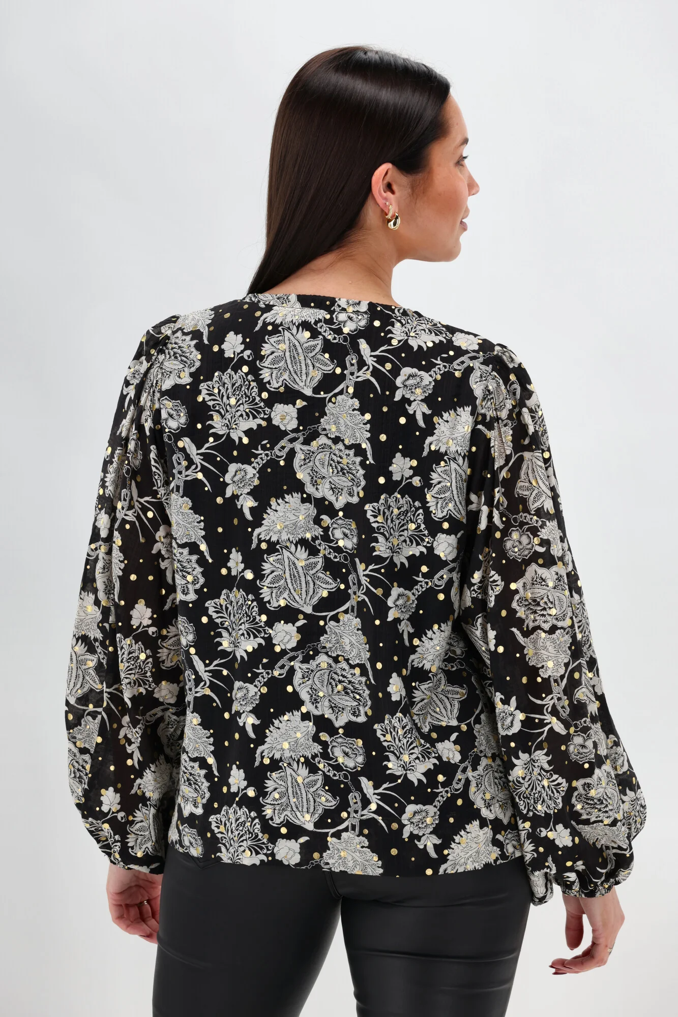 Sunday Boho Audrey Peasant Sleeve Blouse Print Black - Image 8