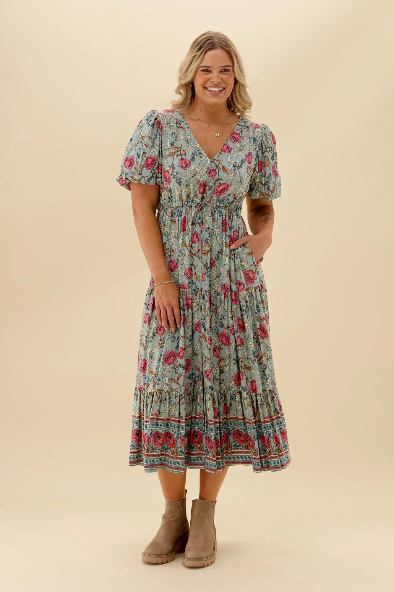 Sunday Boho Avalon Floral Dress Sage - Image 3