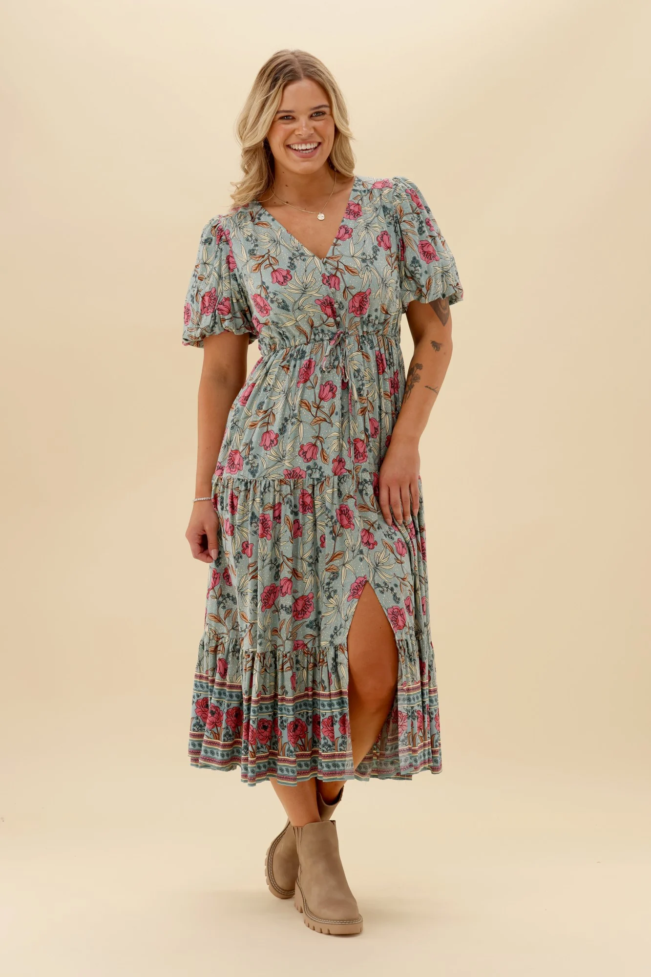 Sunday Boho Avalon Floral Dress Sage - Image 4