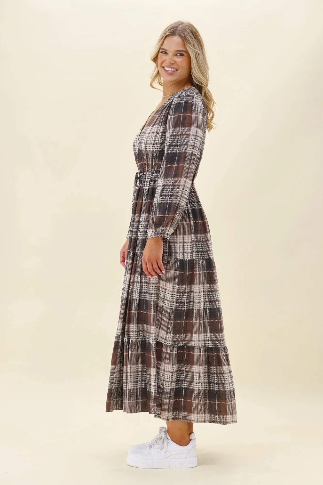 Sunday Boho Beckett Midi Dress Chocolate Check - Image 6