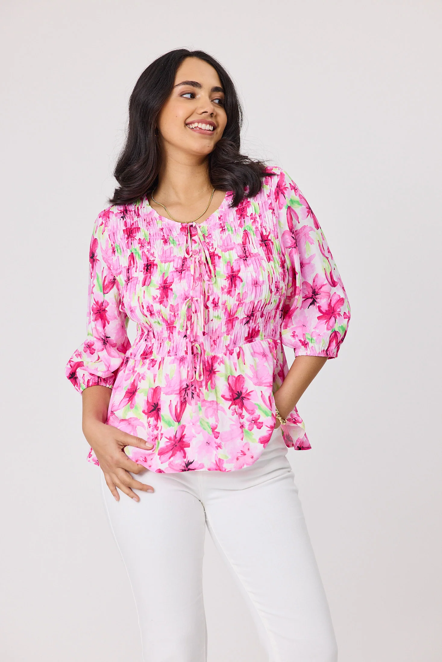 Sunday Boho Bella Floral Top Pink Print