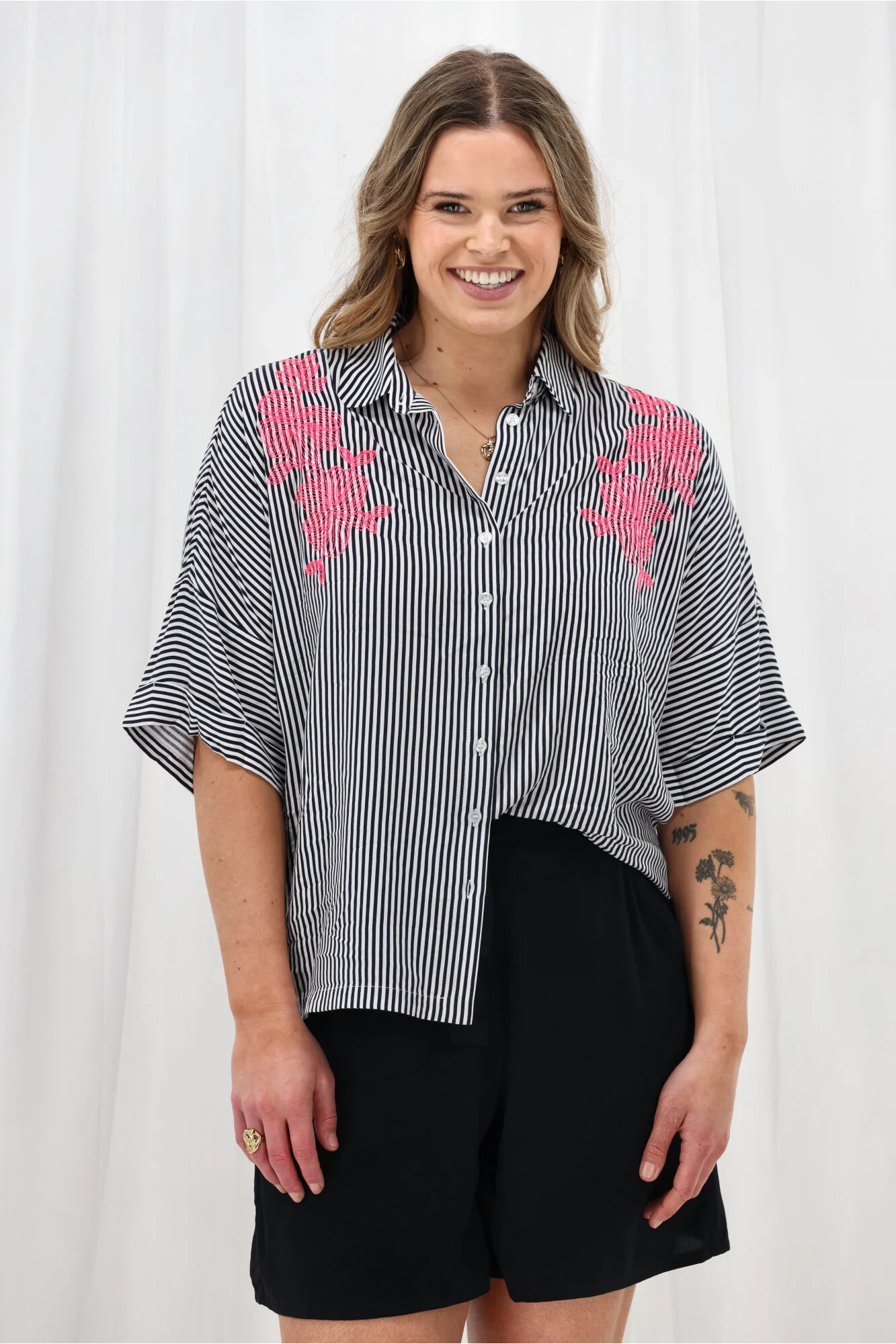 Sunday Boho Beverly Striped Shirt Navy - Image 4