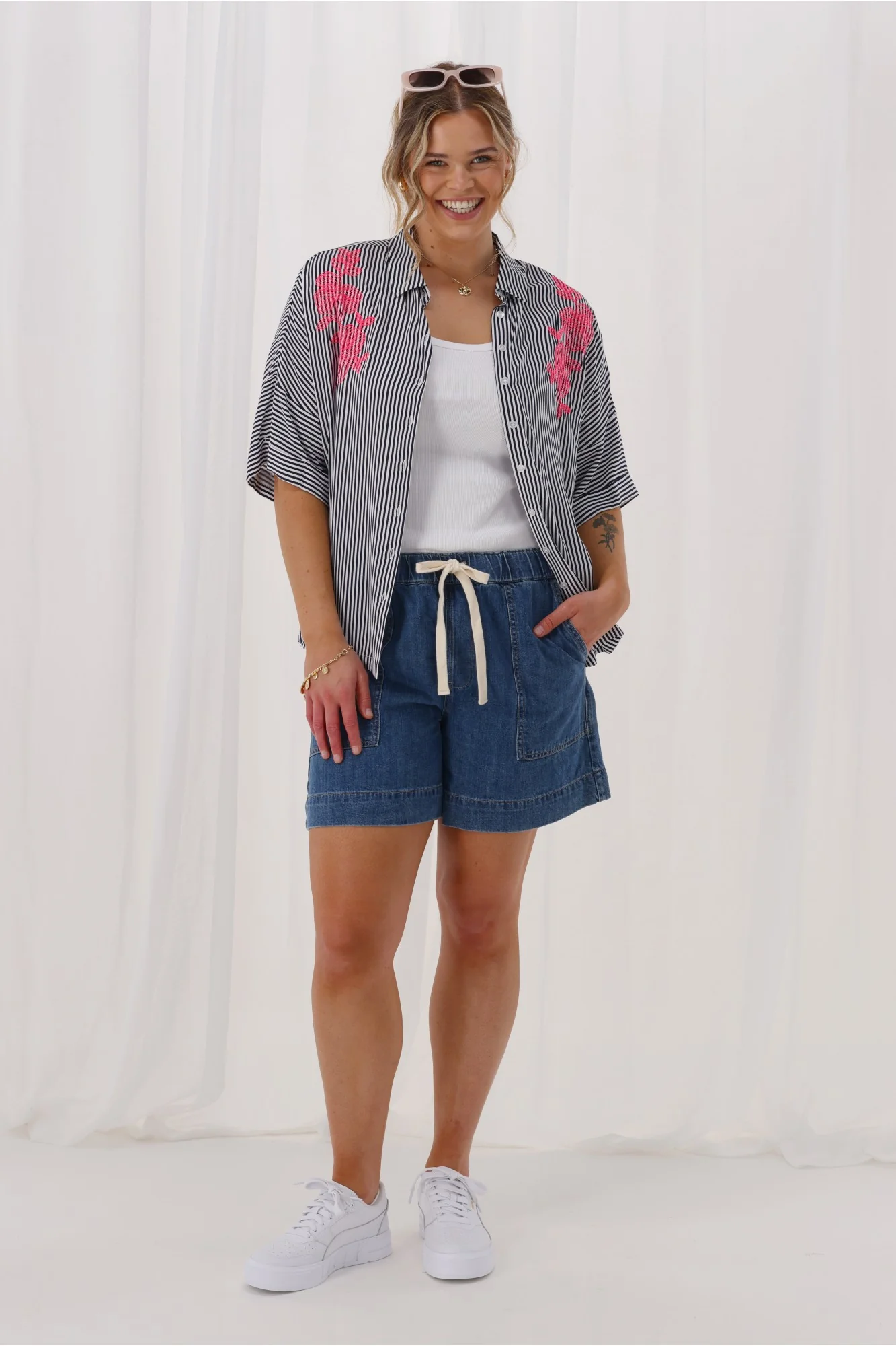 Sunday Boho Beverly Striped Shirt Navy - Image 5