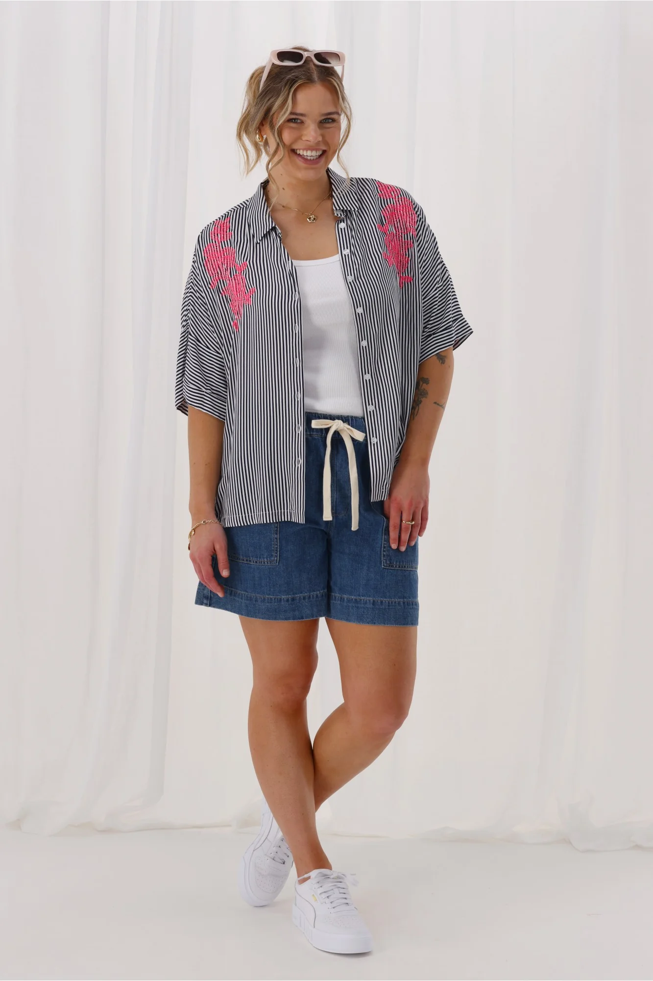 Sunday Boho Beverly Striped Shirt Navy - Image 7