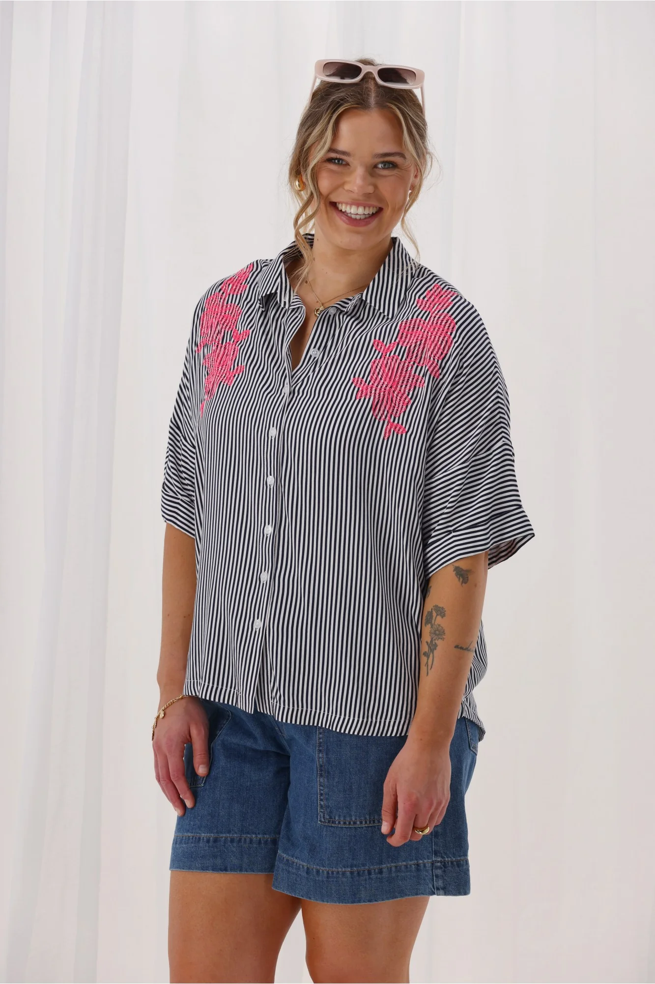 Sunday Boho Beverly Striped Shirt Navy - Image 9
