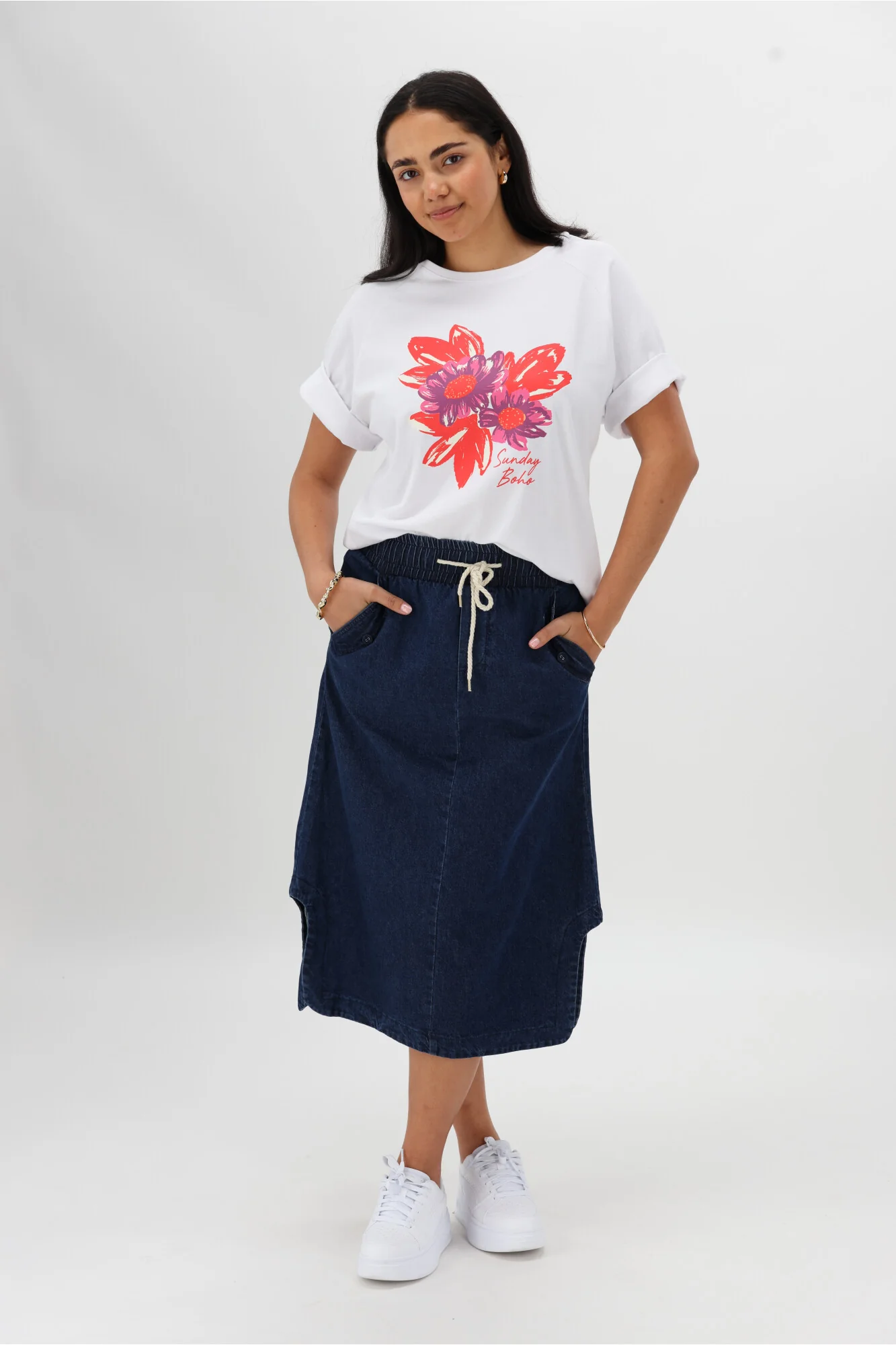 Sunday Boho Ciara Floral Tee White