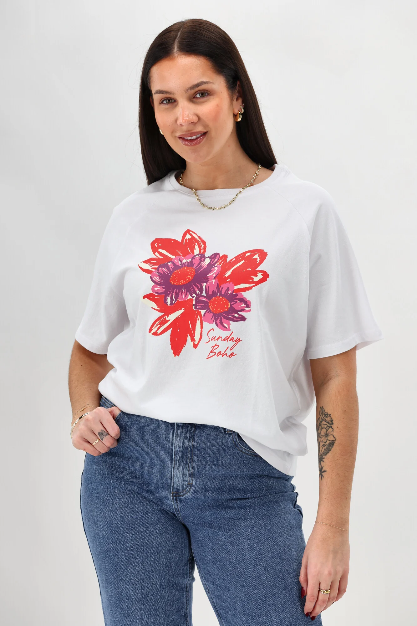 Sunday Boho Ciara Floral Tee White - Image 2