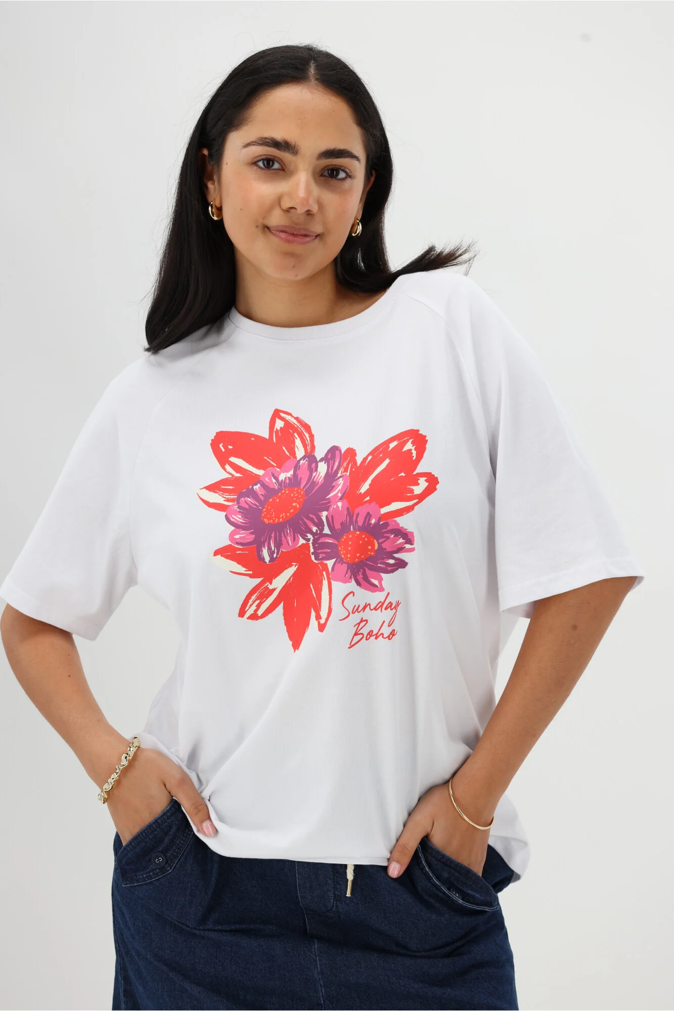 Sunday Boho Ciara Floral Tee White - Image 3